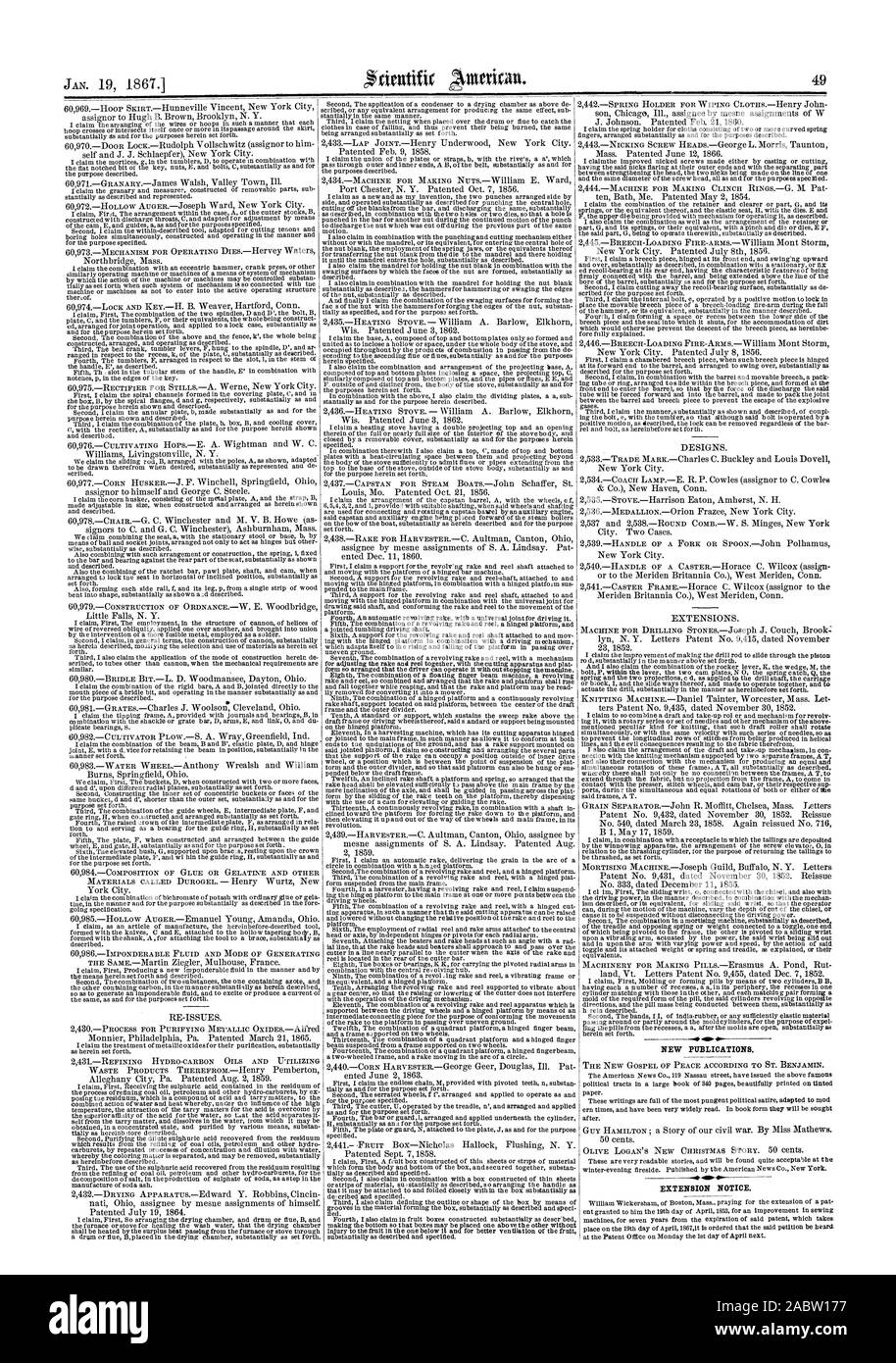 Nuove pubblicazioni. Avviso di estensione., Scientific American, 1867-01-19 Foto Stock