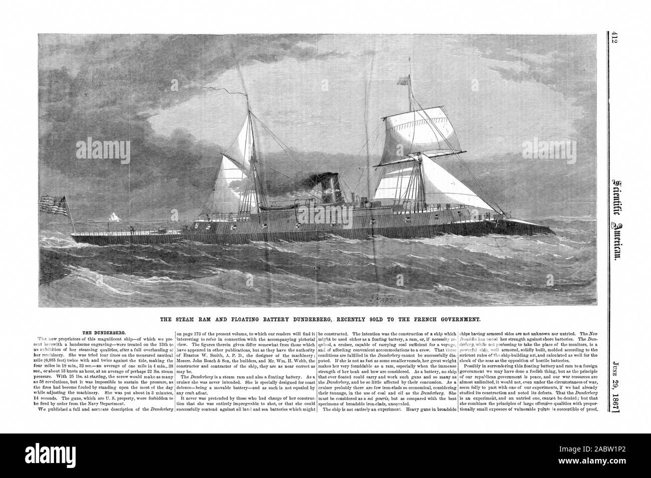 Il vapore di RAM E BATTERIA FLOTTANTE DUNDERBERG RECENTEMENTE VENDUTO AL GOVERNO FRANCESE., Scientific American, 1867-06-29 Foto Stock