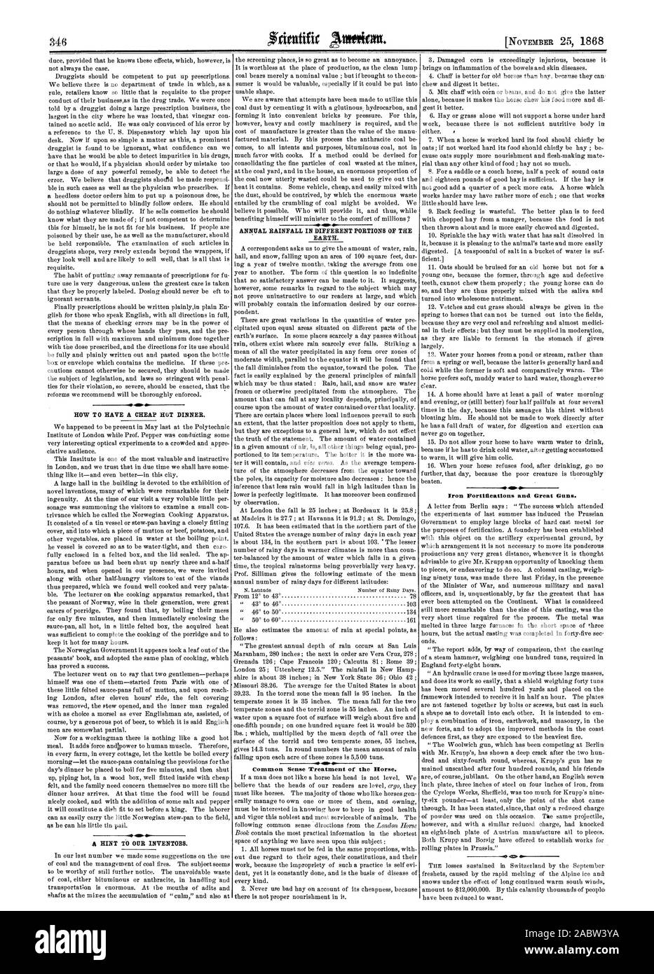 Il senso comune trattamento del cavallo. . Le fortificazioni di ferro e grandi pistole. 4612., Scientific American, 1868-11-25 Foto Stock