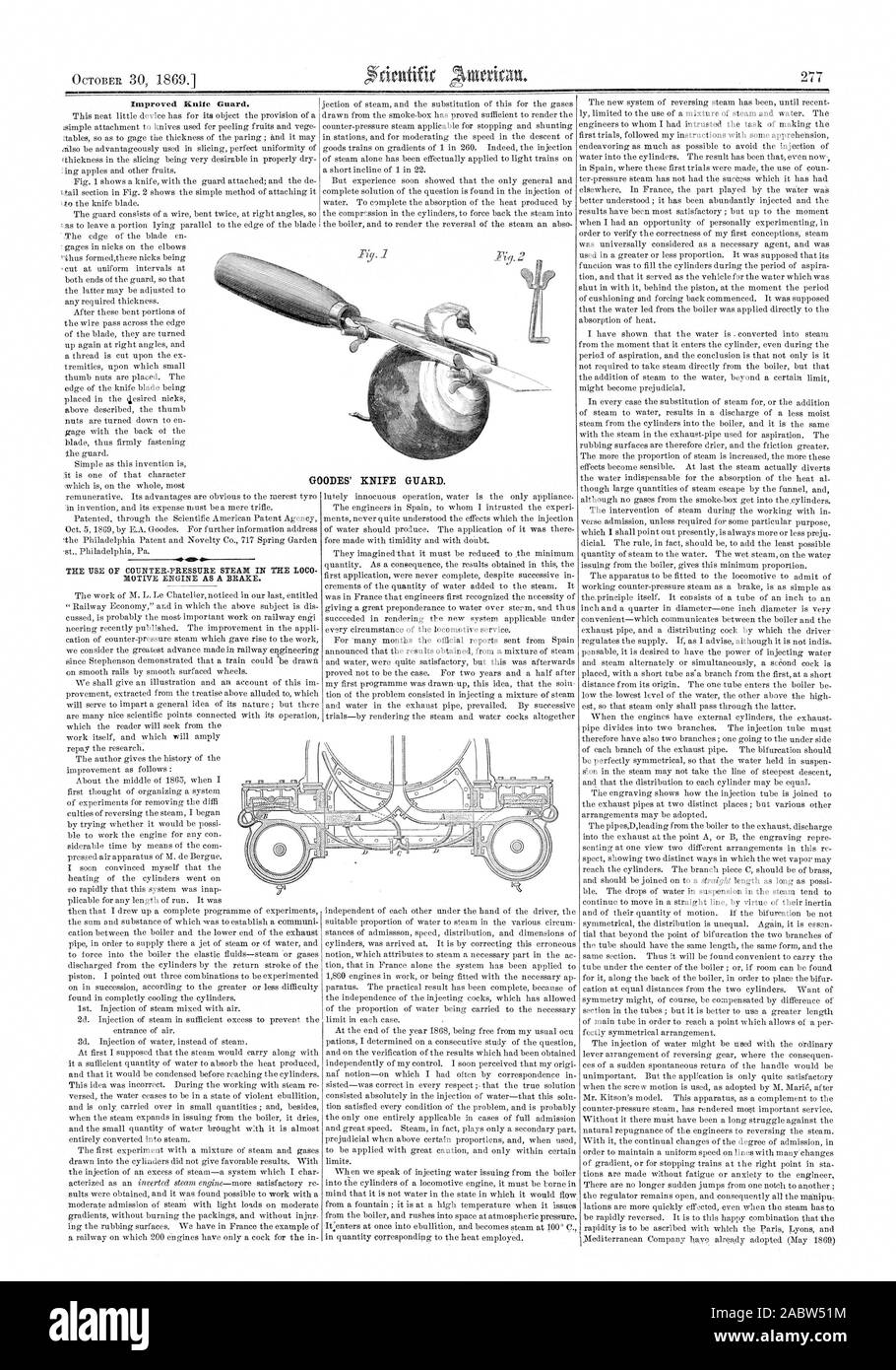 Coltello migliorato di protezione. L'UTILIZZO DEL CONTATORE-VAPORE A PRESSIONE IN LOCO-, Scientific American, 1869-10-30 Foto Stock