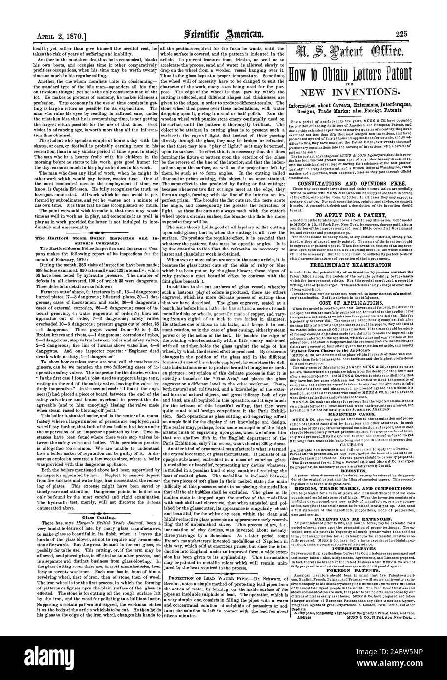 Hartford caldaia a vapore e di ispezione in surance Company. 410. Taglio di vetro. Come ottenere lettere Patollt Informazioni sulle avvertenze estensioni Interfereices Progetta marchi; als brevetti stranieri. Consultazioni e pareri gratuiti. Per depositare una domanda di brevetto di un esame preliminare costo delle applicazioni. I casi respinti. Avvertenze progetta MARCHI E BREVETTI composizioni può essere esteso. Interferenze brevetti stranieri. Capitelli., Scientific American, 1870-04-02 Foto Stock