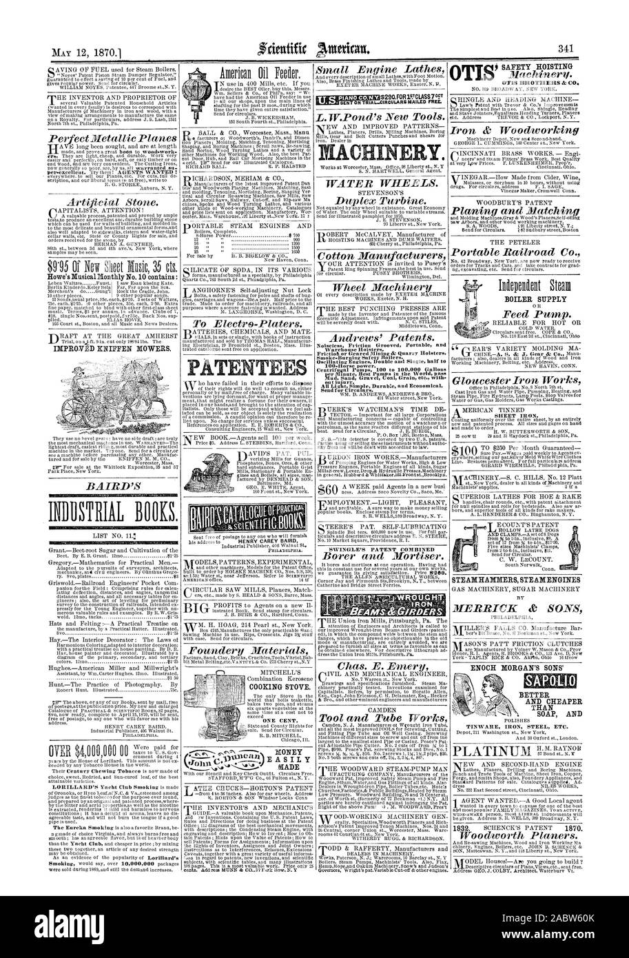 Howe musicale del lionthly n. 10 contiene : miglioramento KNIFFEN falciatrici. .10 ILSOIONESEINEZIMIOOMINIMINIMB PATE TE S CIIINERY. Fornello. )EASILYNADE OTIS ALIMENTAZIONE CALDAIA OTIS fratelli è CO. Martelli A VAPORE MOTORI A VAPORE ENOCH MORGAN'S FIGLI' migliore e più economico di sapone e, Scientific American, 1870-05-21 Foto Stock