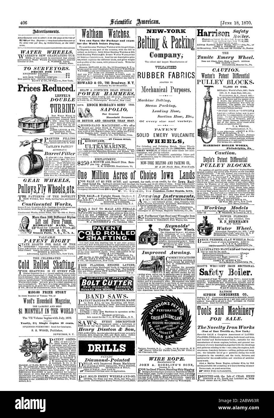 È possibile aprire il pacchetto e di esame ine il guardare prima di pagare. HOWARD & CO. 785 Broadway N. Y per uso domestico è meglio AHD meno sapone thai. NEW-YORK TESSUTI DI GOMMA PA. T la; N solido ebanite smeriglio turbina a ruote Ruote di acqua. Rotismo di scopare. La sicurezza della caldaia. Sifone condensatore CO. (Piede di Oriente dodicesima st. New York) più di 300 stili diversi  cilindri idraulici ecc. RUMSEY & CO. Rileva cadute. N. Y. U. S. A. $100.00 storia del premio annuale di $1; copie singole di 10 centesimi. I prezzi per il 1870. I prezzi ridotti. LEFFEL'S London 48 Cannon Street. Trapani 76000 BREVETTI IN USO. HARRISON CALDARERIE Foto Stock