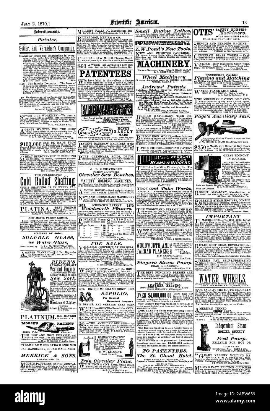 SILICATE di soda carbonato automatica CUT-OFF Hendren & Ripley MORSE DI BREVETTO Martelli a vapore motori a vapore i titolari del brevetto il suo indirizzo t -HENRY CAREY BAIRD PHILADELPHIA. Fatto J. P. GROSVENOR per generale è migliore e più economico di sapone. ' -' Inviato IN PROVA-circolari spedita liberamente. CHINERY. La silenziosità di attrito portatile scanalato e Ware House h m. Attrito o orientata Mining& Quarry custodie. Sicurezza Smoke-Burnin lubrificatori in b. 100-Horse power. fuori del pregiudizio. Tutta la luce semplice robusto ed economico. Invio di circolari. OAK PELLI CONCIATE CINTURAZIONE opposta Ufficio brevetti e Templeand massonico HOISTIN sicurezza ferro di foglio. OTIS Foto Stock