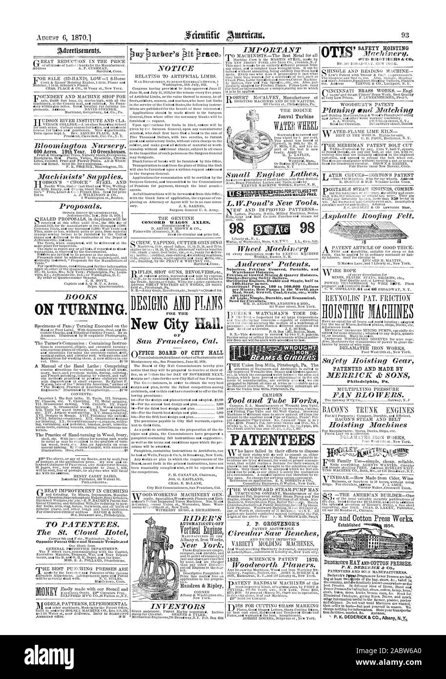 Sicurezza Smoke-Burning caldaie. Motori oscillante doppia e singola mezza t 100-potenza. Dentritnital Pam ps 100 a 100000 galloni fango sabbia, ghiaia carbone ecc granella con le lesioni. Tutti Lighl durevoli semplici ed economici. I titolari del brevetto 9 OTIS brevettato e realizzato da Philadelphia Pa. P. K. DEDERICK ce CO. P. K. DEDERICK & CO. Albany NJ automatica CUT-OFF Hanclren & Ripley Jonval turbina, Scientific American, 1870-08-06 Foto Stock