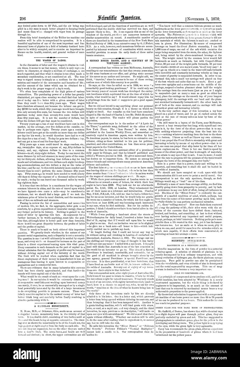 In qualsiasi punto desiderato al 32° Fah. e l'aria essendo sup esercitava in uno stato secco è molto più adatta a mantenere la frutta e la carne rispetto a quando è caricato con vapore dal suo passaggio attraverso il ghiaccio. Da questa breve descrizione del Tellies macchina del ghiaccio i nostri lettori saranno in grado di comprendere il suo funzionamento. Si tratta di una bella applicazione di uno dei più importanti e più divertimento damental leggi della fisica in un campo dell'industria destinata qui dopo essere largamente occupato e di esercitare un importante in fluenza sulla salute il comfort e il benessere generale dell'uomo tipo. 4m il salario del lavoro. Nella discussione del lavoro Foto Stock