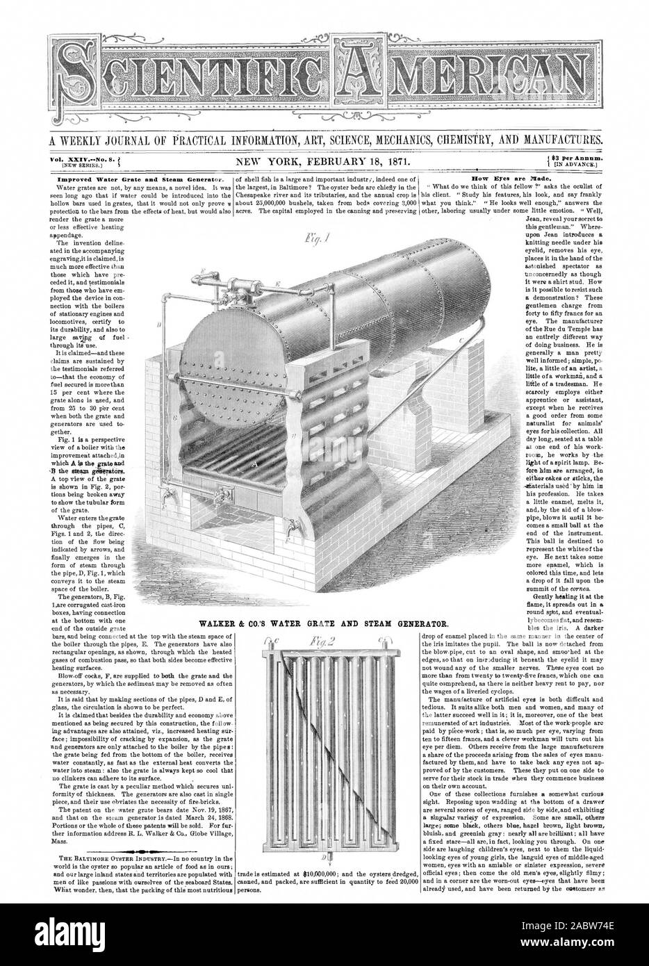 Vol. XXIV.--n. 8. Migliorata la griglia di acqua e generatore di vapore. WALKER & generatore. CO. DELLA GRIGLIA DI ACQUA E VAPORE, Scientific American, 1871-02-18 Foto Stock