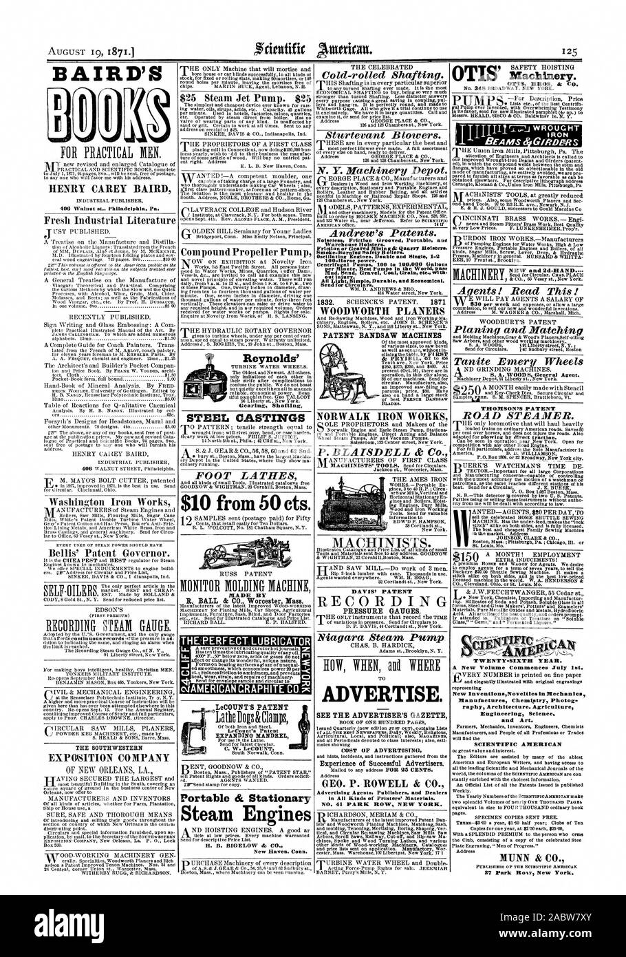 BAIRD'S 406 Noce a. Philadelphia Pa. Portable cfc fermo Motori a vapore New Haven. Conn.. I nastri laminati a freddo di scopare. Sturtevant soffianti. N. Y. macchinari Depot. Andrew's brevetti. La silenziosità di attrito portatile scanalato e magazzino custodie. Sicurezza Smoke-Burning lubrificatori in b. Motori oscillante doppia e singola 14 100-potenza. Pompe centrifughe 100 a 100000 galloni al minuto pompe migliori nel mondo passano il fango sabbia, ghiaia del carbone di granella con ecc. fuori del pregiudizio. Tutta la luce semplice robusto ed economico. Invio di circolari. Brevetto macchine HANDSAW lame. P. BLAISDELL & Co. I MANOMETRI. Vapore Niagara Foto Stock