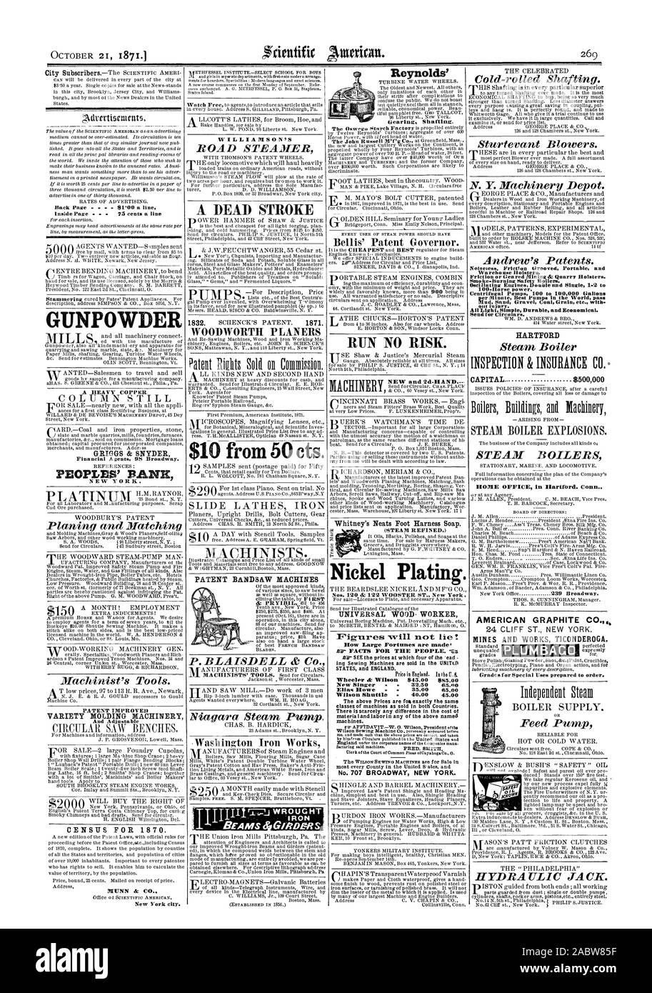 100-potenza. Pompe centrifughe 100 a 100000 galloni al minuto pompe migliori nel mondo passano il fango sabbia, ghiaia carbone ecc granella con le lesioni. HARTFORD CAPITALE 000000 HOME OFFICE di Hartford. Conn grafite americana CO." Mine E OPERE TICONDEROGA. Tipi per impieghi speciali preparati per l'ordine. Affidabile per WILLIAMSON di ruspe WOODWORTH $10 da 50 cts. Brevetto segatrice a nastro Macchine di Reynolds di rotismo di scopare, Scientific American, 1871-10-21 Foto Stock