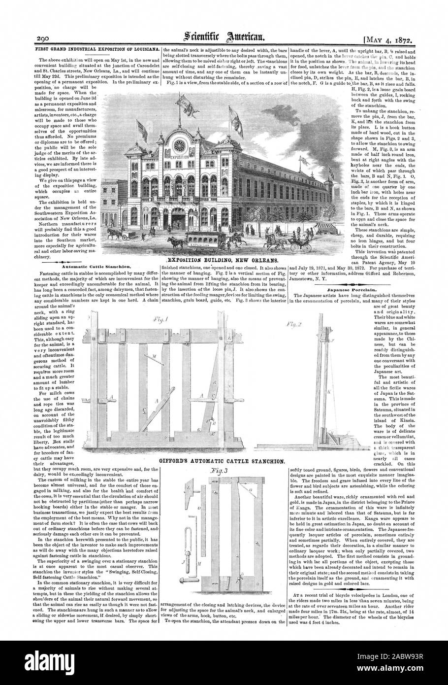 200 GIFFORD AUTOMATICA DEL MONTANTE DEL BESTIAME. La prima grande esposizione industriale della Louisiana. Bestiame automatico montante. Porcellana giapponese.EXPOSITION BUILDING A NEW ORLEANS., Scientific American, 1872-05-04 Foto Stock