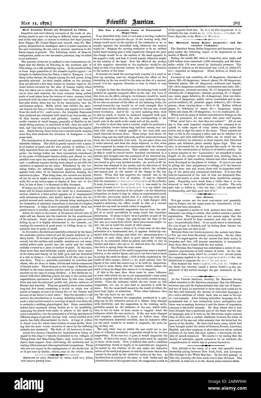 Come vero e proprio le perle sono preparati in Cina. Il sole una probabile causa del magnetismo terrestre. surance Company. Contatori del gas. IIIP, Scientific American, 1872-05-11 Foto Stock