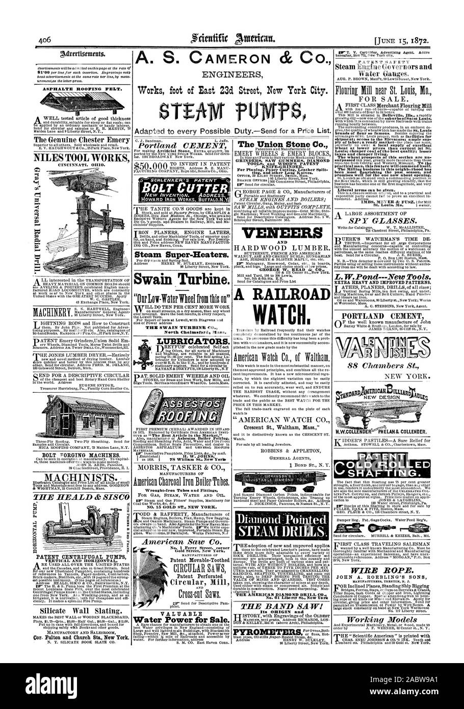 A. S. CAMERON & CO. Tecnici lavora piede di East 23c1 Street a New York City. ASPHALTE RIVESTIMENTI BITUMATI. La genuina Chester Emery NILES TOOL WORKS Cincinnati in Ohio. Materiale pesante su strade comuni dovrebbe vedere AVELING & Porter il celebrato menu inglese insegnato ROAD locomotive che sono costantemente al lavoro per vicino a New York e altri luoghi negli Stati Uniti con il più grande successo. Applicare W. C. OASTLER. 43 Exchange Place New York. Costruttori di agente generale. 93 Liberty Street nuovo Yore.. Da John Phin. Non pubblicato per Adver tising fini. Per posta per 25 ets. Als cataloghi di 2d-manuali Foto Stock