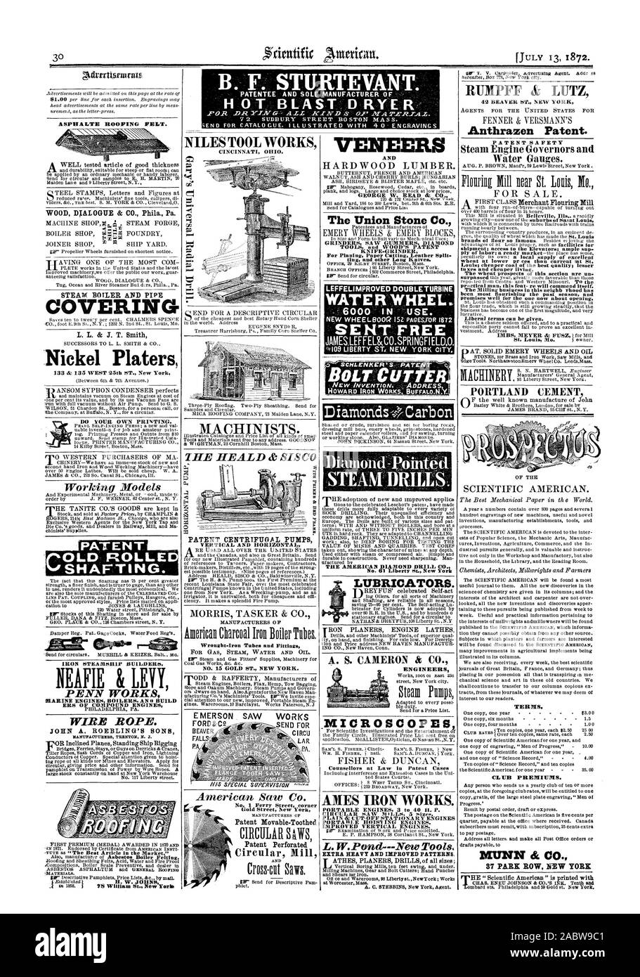 Faccette e l'Unione Stone Co. LEFFELIMPROVED TURBINA A DOPPIA RUOTA DI ACQUA. - 6000 IN USO. Inviato gratis '4109 LIBERTY ST NEW YORK OM; bullone coltello D iamonds Carb su 42 BEAVER ST. NEW YORK Anthrazen brevetto. Sicurezza di brevetto motore a vapore i governatori e gli indicatori dell'acqua. Il cemento Portland ASPIIALTE RIVESTIMENTI BITUMATI. Finestra di dialogo di legno & CO. Phila. Pa. la caldaia a vapore e la copertura del tubo L. L. & j. T. Smith nichel Platers B. F. STURTEVANT. Titolare e UNICO PRODUTTORE DI ARIA CALDA ESSICCATORE NEAFIE & PRELIEVO PENN OPERE FUNE. 4 5 brevetto pompe centrifughe verticali e orizzontali l'AMERICAN DIAMOND DRILL CO. Termini. CLUB Foto Stock
