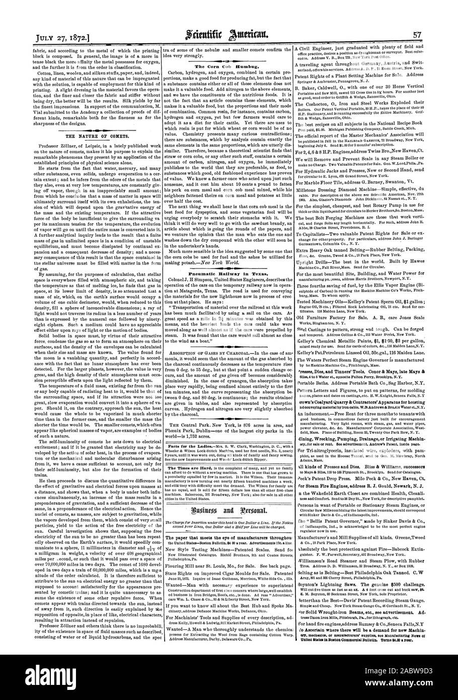 S Ferrovia pneumatica in Texas. La carta che soddisfa l'occhio di produttori throughow 'restos muore e Tinners' Strumenti. Conor & Mays tardi Mays & irown's Coalyard Quarry & imprese appaltatrici di apparecchiatura per il sollevamento di rottamazione da pranzo il pompaggio di drenaggio o di irrigazione di Machin Co accertare dove ci sarà una domanda di nuova Machin negli Stati Uniti in Boston bollettino commerciale. Terme $4,00 all'anno., Scientific American, 1872-07-27 Foto Stock