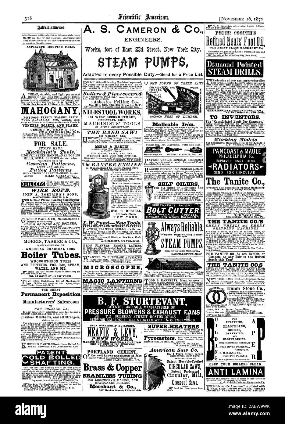 A. S. CAMERON & CO. Tecnici lavora piede di East 238. Street a New York City. Caldaie e tubi di ferro rivestiti STEAMSHIP COSTRUTTORI. EAFIE & PRELIEVO PENN opere Philadelphia PA. Ottone e rame TUBI SENZA SALDATURA 507 Market Street Philadeiphia ferro malleabile. SUPER-riscaldatori American vide Co. PETER COOPER .0'0. Prima classe SIACHINEnY.1 trapani a vapore. L'-AMERICAN DIAMOND DRILL CO.§ per gli inventori. Il ' frutta consolidato Jar Company " Modelli di lavoro 70 Maiden Lane & 9 Liberty San New York. AHOGANYI ungherese di legno di cedro di cenere ecc. Schede di impiallacciature e asse. GEORGE W. Lettura & CO. Macchinista's Tools. Modelli di ingranaggi Pul Foto Stock