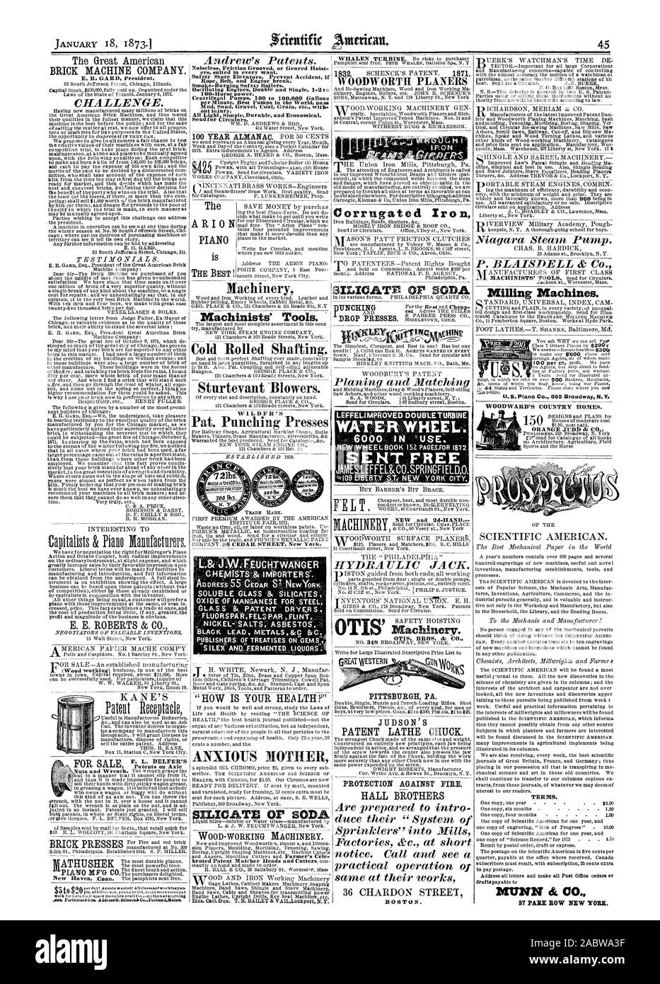 Di vetro 8 c DRYE BREVETTO"RS FLUORSPA RFEL.'3 par la selce nichel-sali amianto "lead nero metalli&C &C. 'S1LEX E FERMENTEDLIQUORS. WOODWARD'S Country Homes., Scientific American, 1873-01-18 Foto Stock