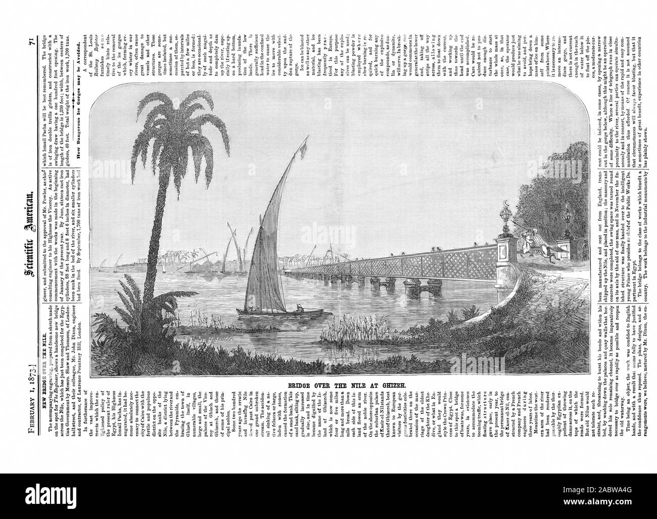 Nuovo ponte sul fiume Nilo A GHIZEH. Come pericolose Gole di ghiaccio può essere evitato., Scientific American, 1873-02-01 Foto Stock