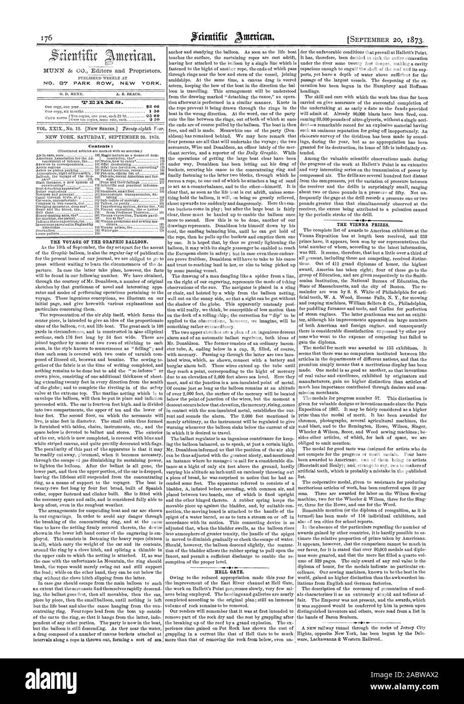 176 Hell GATE. Contenuto : il viaggio del palloncino di grafica. I PREMI DI VIENNA., Scientific American, 1873-09-20 Foto Stock