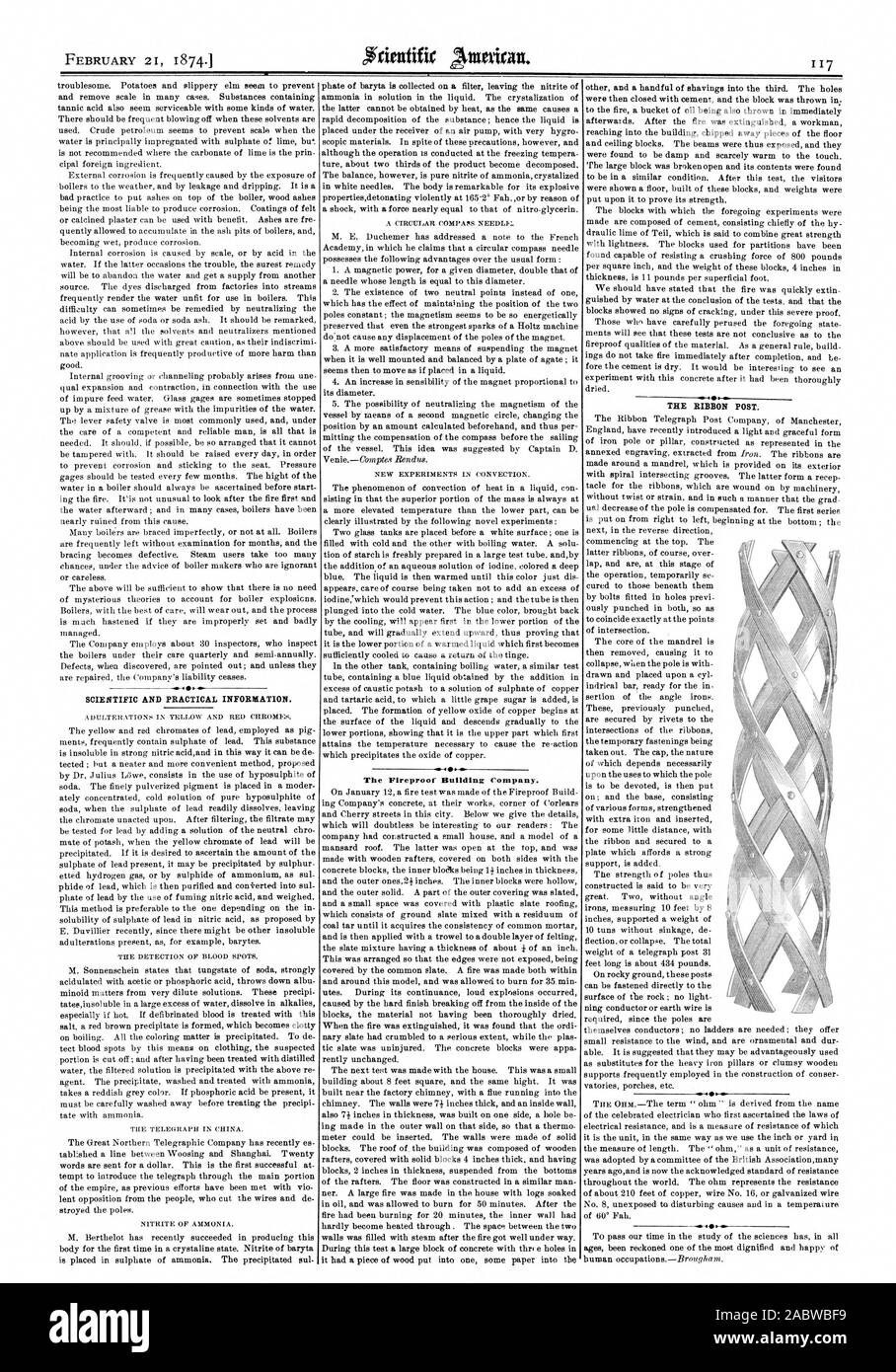 L'edificio ignifughi Company., Scientific American, 1874-02-21 Foto Stock