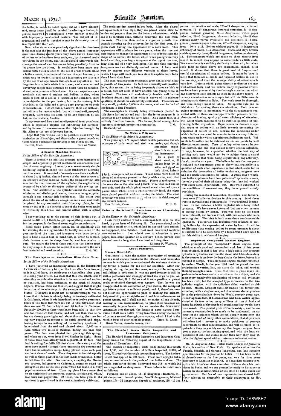 Composto migliorati i motori marini. Una macchina da cucire il motore Tho eucalipto o blu australiano Gum Tree. Su di noi. non consentire la possibilità di passare di rendere a causa acknow ledgment del vostro semplice e dignitosa come agenti di brevetti e io non devono scendere a comunicare a tutti i miei amici in cerca di una sistemazione simile a collocare i loro affari ONU Hartford Boller vapore ispezione e la compagnia di assicurazione. Per rendere un Sqiutre T. Medie., Scientific American, 74-03-14 Foto Stock