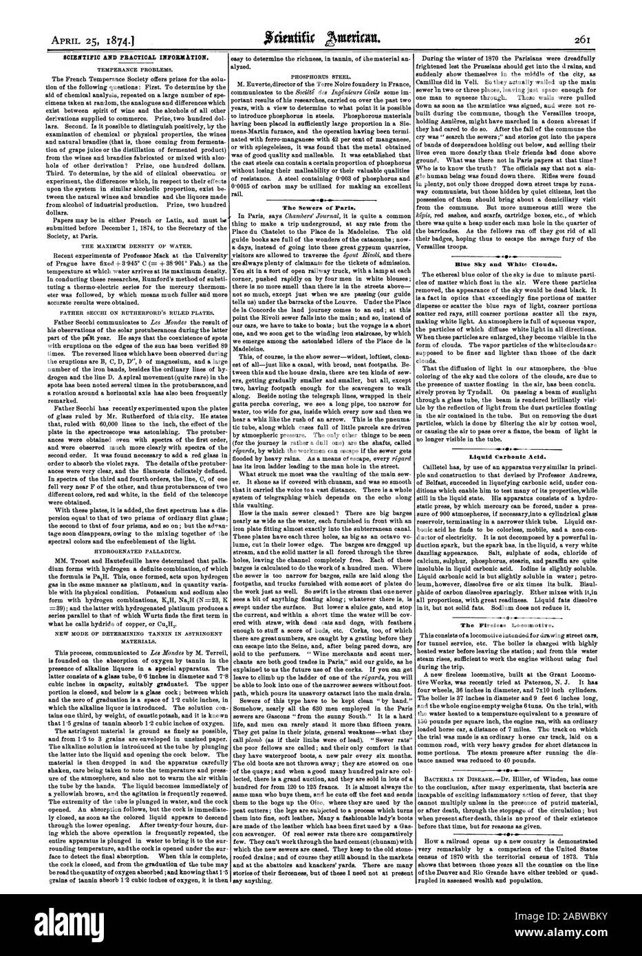 Sono fatte di pelle che è stato utilizzato per la prima volta da un gas con scavenger. Reali di fogna ratti ci sono relativamente pochi. Essi non possono funzionare attraverso il disco di cemento (chunam) con cui le nuove fogne sono incassati. Essi mantengono il vecchio dal tetto di pietra drenaggi ; e naturalmente hanno ancora abbondano nei mercati e presso i macelli e' knackers yards. Ci sono molti cielo blu e nuvole bianche. Liquido acido carbonico. La locomotiva senza fuoco. rupled valutato in ricchezza e popolazione., Scientific American, 1874-04-25 Foto Stock