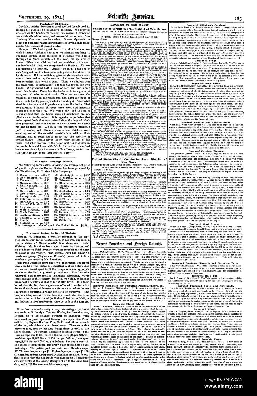 Stati Uniti. Il circuito Court-Southern District di New York. Le decisioni dei tribunali. Predatori di polli statua proposto da Daniel Webster migliorata per bambini. Carrello, Scientific American, 1874-09-19 Foto Stock