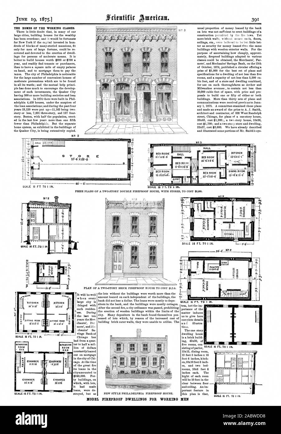 Modello X abitazioni ignifughi per il lavoro degli uomini, Scientific American, 1875-06-19 Foto Stock