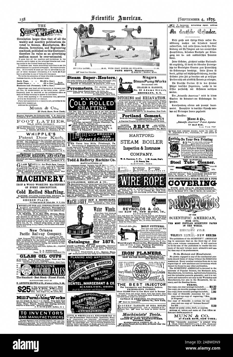 Papa BMW HanuflIcturers Super-Heaters vapore Niagara SteamPumpWorks n. 23 Adams Street BROOKLYN N. Y. Il cemento Portland HARTFORD Ispezione e compagnia di assicurazione. J. B. Ritm mare frese del bullone. NON combustibili di caldaia a vapore e copertura del tubo di Whipple è zoster voce e stanghe aLASSMOLDS per vasetti di frutta lampade ferro e legno macchinari di lavoro di ogni descrizione. Laminati a Freddo di scopare. GEORGE LUOGO New Orleans vetro coppe olio NOYE MillrurnishingWorks della vecchia trasmissione laminati. Todd & Rafferty Machine Co. Nuovi e di seconda mano. Catalogo per 1875 ANIMICONI libera. 014141. Ferro pialle NEW HAVEN MANUFACTURING CO Foto Stock