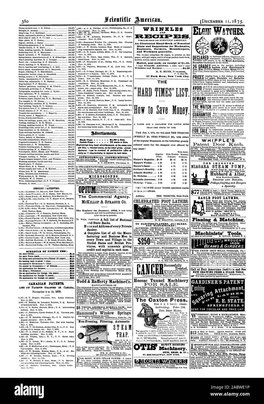 DESIGNS brevettati. I brevetti Canadesi. 2k4vtritstments. Torna alla pagina precedente 81.00 una linea. Pagina interna 75 centesimi una linea. Microscopi. L'agenzia commerciale. MCKILLOP SPRAGUE & Co. e le banche di Stato. Nome e indirizzo di ogni banchiere privato. Un elenco completo di tutti i Manu facturing e uomini di affari in ogni città e villaggio negli Stati Uniti e British Pro vinces con numeri dando credito e il capitale in ogni caso. Todd & Rafferty Machine Co. Filtraggio Non-Freezing rughe automatico un illustrato Hand-Book di consigli pratici e suggerimenti per gli ingegneri meccanici agricoltori sorveglianti e operai Foto Stock