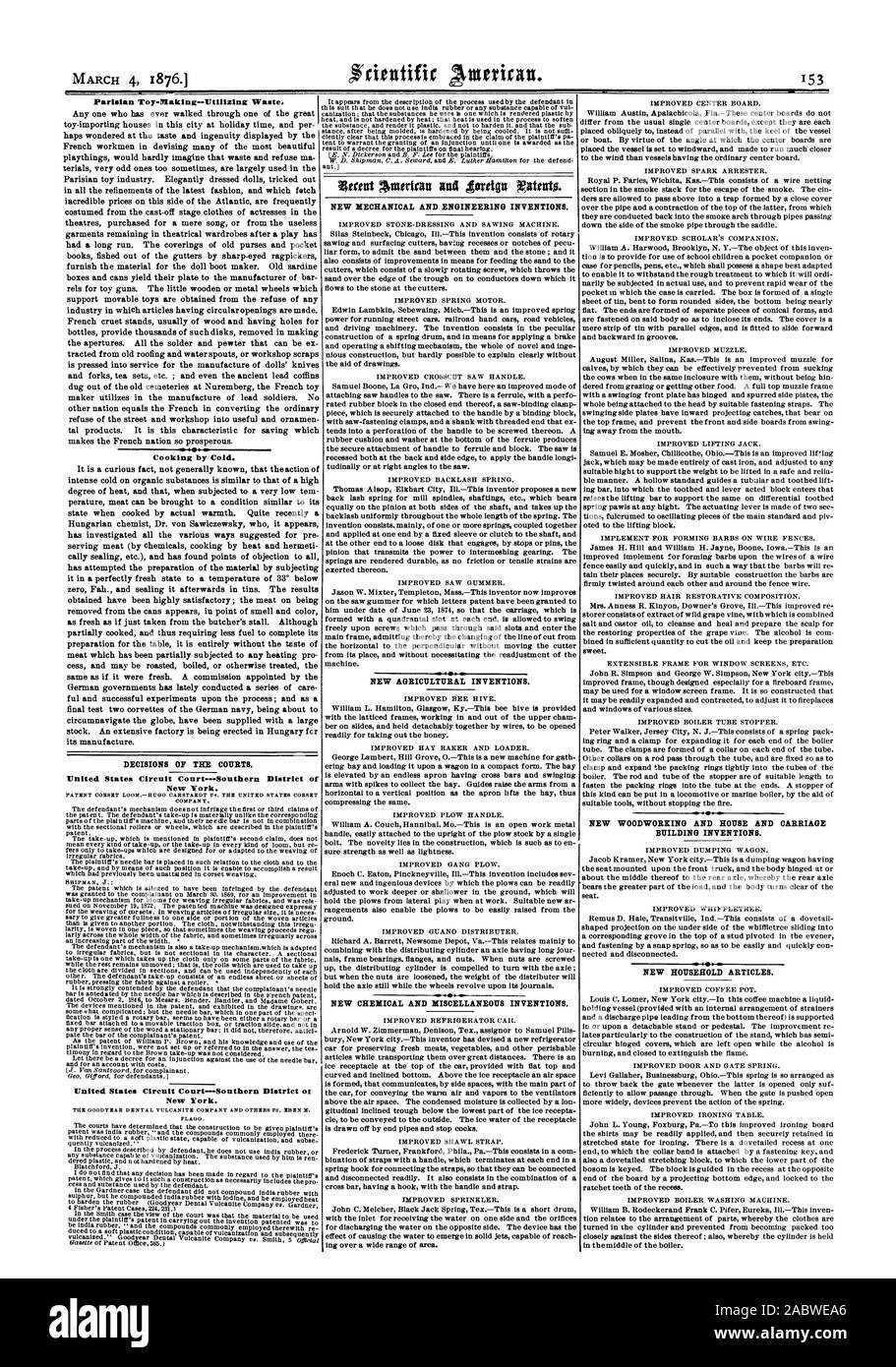 Toy-Making parigino-utilizzando rifiuti. La cottura da freddo. Le decisioni dei tribunali. New York. Stati Uniti Circuito quartiere Court-Southern ot New York. Nuove macchine per la lavorazione del legno e la casa e la costruzione del carrello invenzioni. Nuovi articoli di uso domestico. 4.ecent americano e gado' ?atent. Nuova meccanica e invenzioni di ingegneria. Nuove invenzioni agricoli. Nuove sostanze chimiche e varie invenzioni., Scientific American, 1876-03-04 Foto Stock