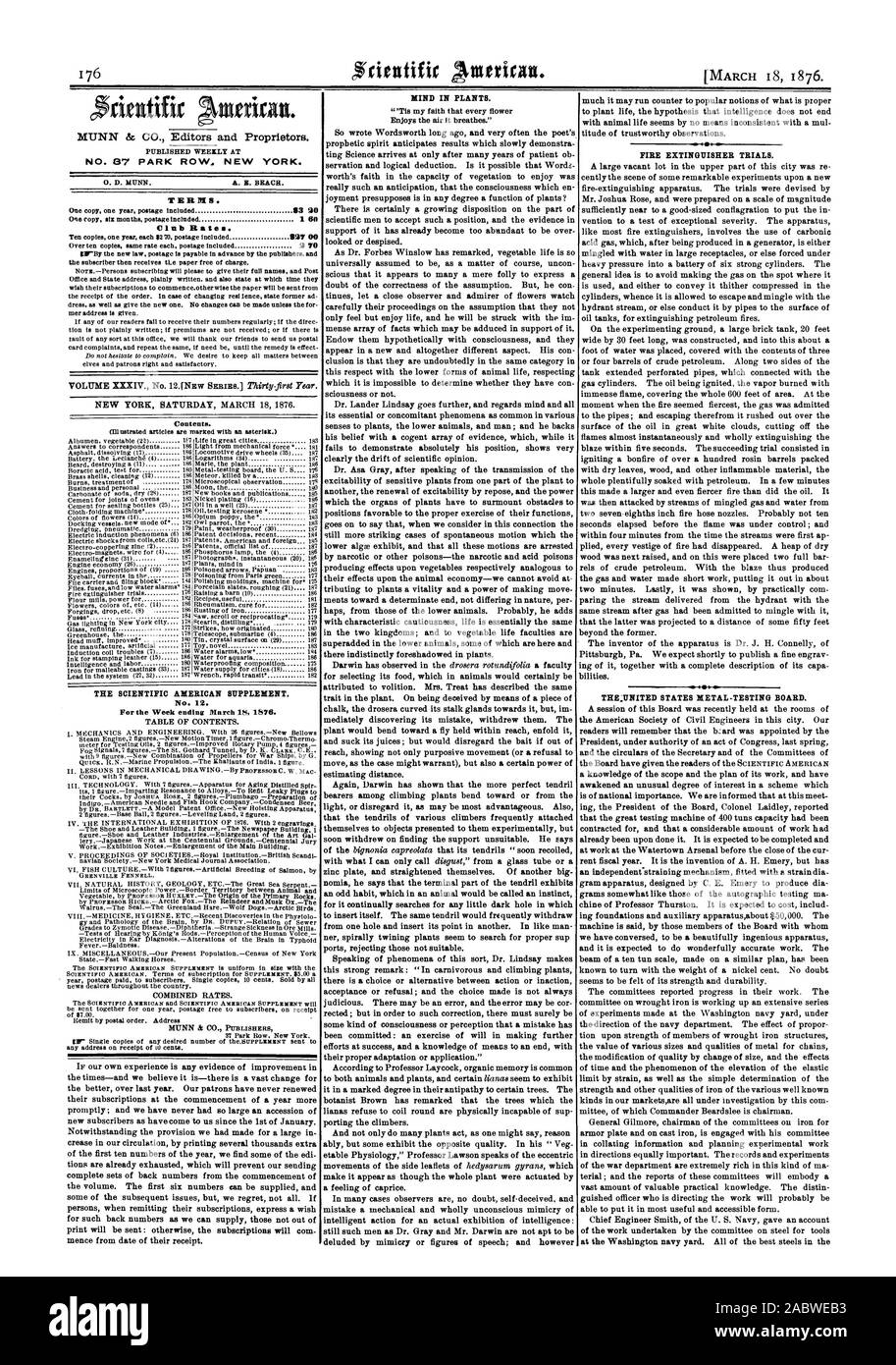 GRENVILLE FENNELL. La cotenna in piante. Gode di aria si respira.' ESTINTORE PROVE., Scientific American, 1876-03-18 Foto Stock