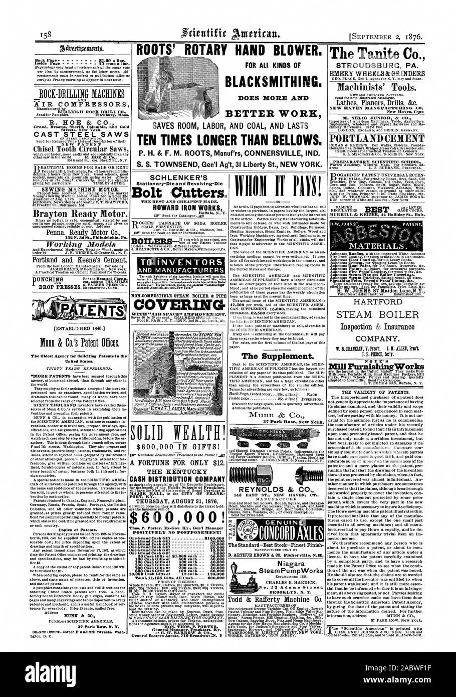 Macchina per cucire il motorino. Brayton pronto motore. 132 N. 3d San Philadelphia Pa. film & Co. per il rilascio di brevetti Oleos. La più antica Agenzia per sollecitare i brevetti negli Stati Uniti. Le copie dei brevetti. MUNN & CO. 37 Park Row N. Y. Il Tanite Co. STROUDSBURC PA. Mole smeriglio& mole di macchinisti di strumenti". Piallatrici torni Trapani &c. M. SELIG JUNIOR & CO. Il cemento Portland preparatoria scuola scientifica H. W. JOHNS 87 Maiden LaneN.Y. HARTFORD Ispezione e compagnia di assicurazione. N 0 Y E L' arredamento di mulino lavora la validità dei brevetti. Modelli di lavoro di Portland e lieene di cemento del. MIDDLETOWN CONN. [Stabilita 1846. Il Foto Stock