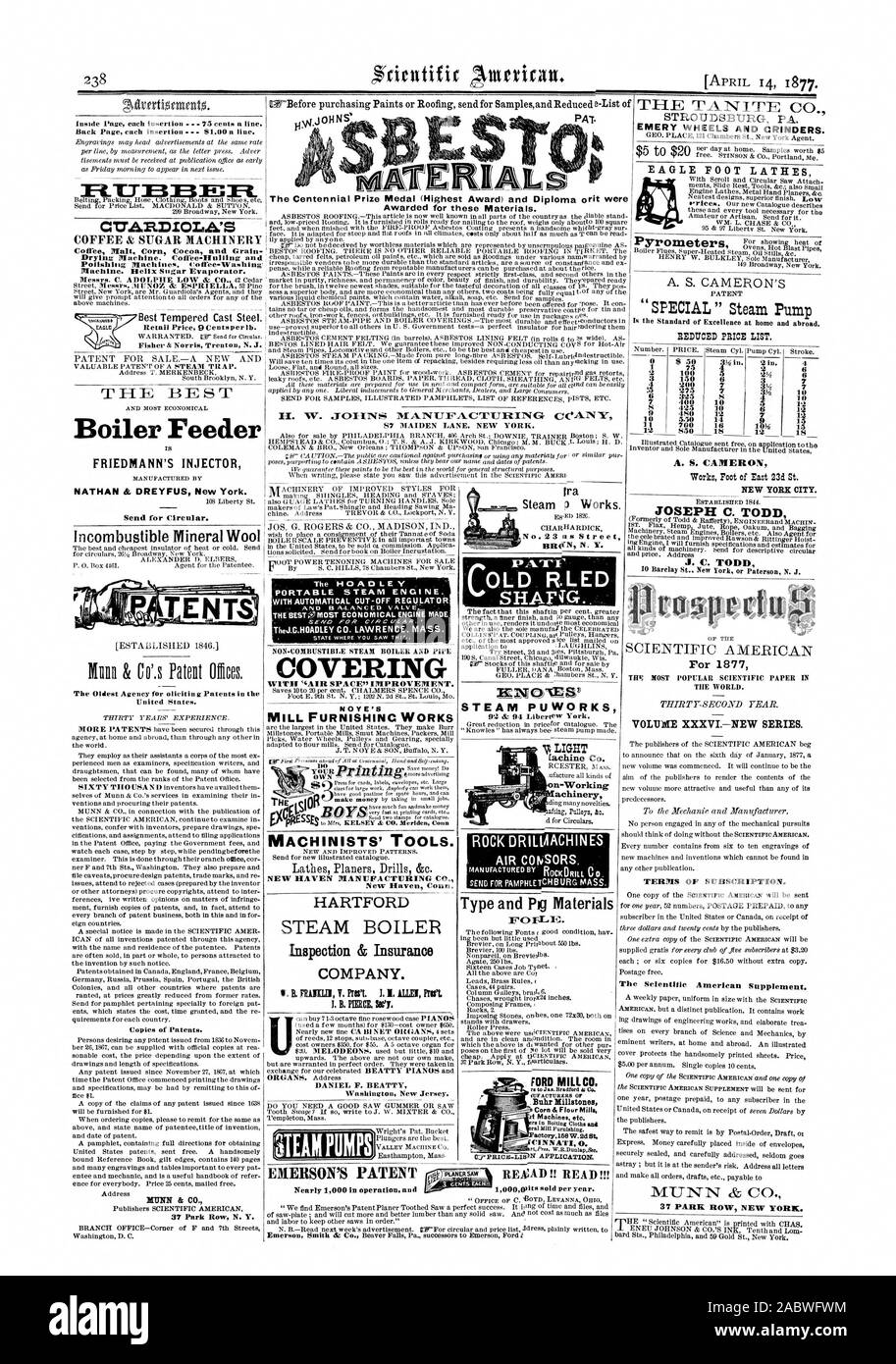 All'interno di ciascuna pagina di inserimento 75 centesimi una linea. Torna alla pagina precedente ogni inserimento - 61.00 una linea. CZTARDIOLA'S COFFEE & Sugar macchinari macchine. Helix evaporatore di zucchero. Fisher & Norris Trenton N. J. ' il migliore e più economico per alimentatore caldaia è FRIEDMANN iniettore del fabbricato da inviare per circolare. - La più antica Agenzia per olieitin g brevetti nelle copie dei brevetti. MUNN & CO. 37 Park Row N. Y. SN'prima di acquistare le vernici o coperture per inviare Samplesand ridotto e-Elenco di JOH NS' PAT r . V0 4 Il Centenario premio medaglia (premio più alto) e Diploma orit sono stati premiati per questi materiali. 87 MAIDEN LANE Foto Stock