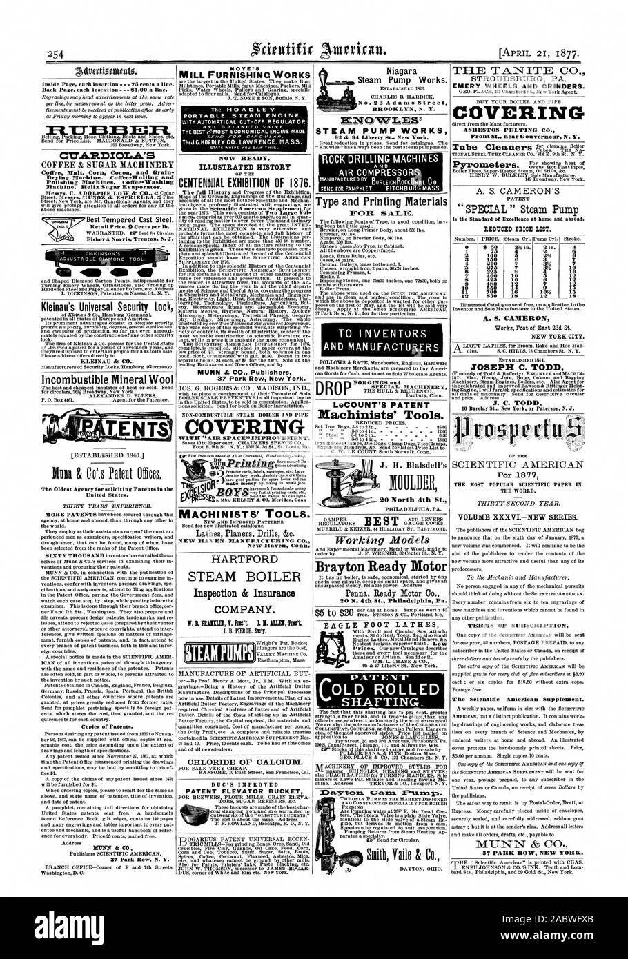 Advtrtioniutato. All'interno di ciascuna pagina di inserimento - 75 centesimi una linea. Torna alla pagina precedente ogni inserimento 81.00 una linea. CUARDIOLA'S COFFEE & Sugar macchine caffè di malto di cacao di mais e grano macchina asciugatrice. Coffee-Hulling e lucidatrici. Macchina Coffee-Washing. Helix evaporatore di zucchero. Egli l ha Fisher & Norris Trenton N. J. Kleinau universale della serratura di sicurezza KLEINAU &Co. Incombustibile di lana minerale - Il più antico ente per sollecitare i brevetti negli Stati Uniti. Le copie dei brevetti. MUNN & CO. 37 Park Row N. Y. MILL FURNISHINC FUNZIONA HOADLE Y PORTABLE motore di vapore. La migliore la maggior parte motore economico realizzato TheJ. Foto Stock