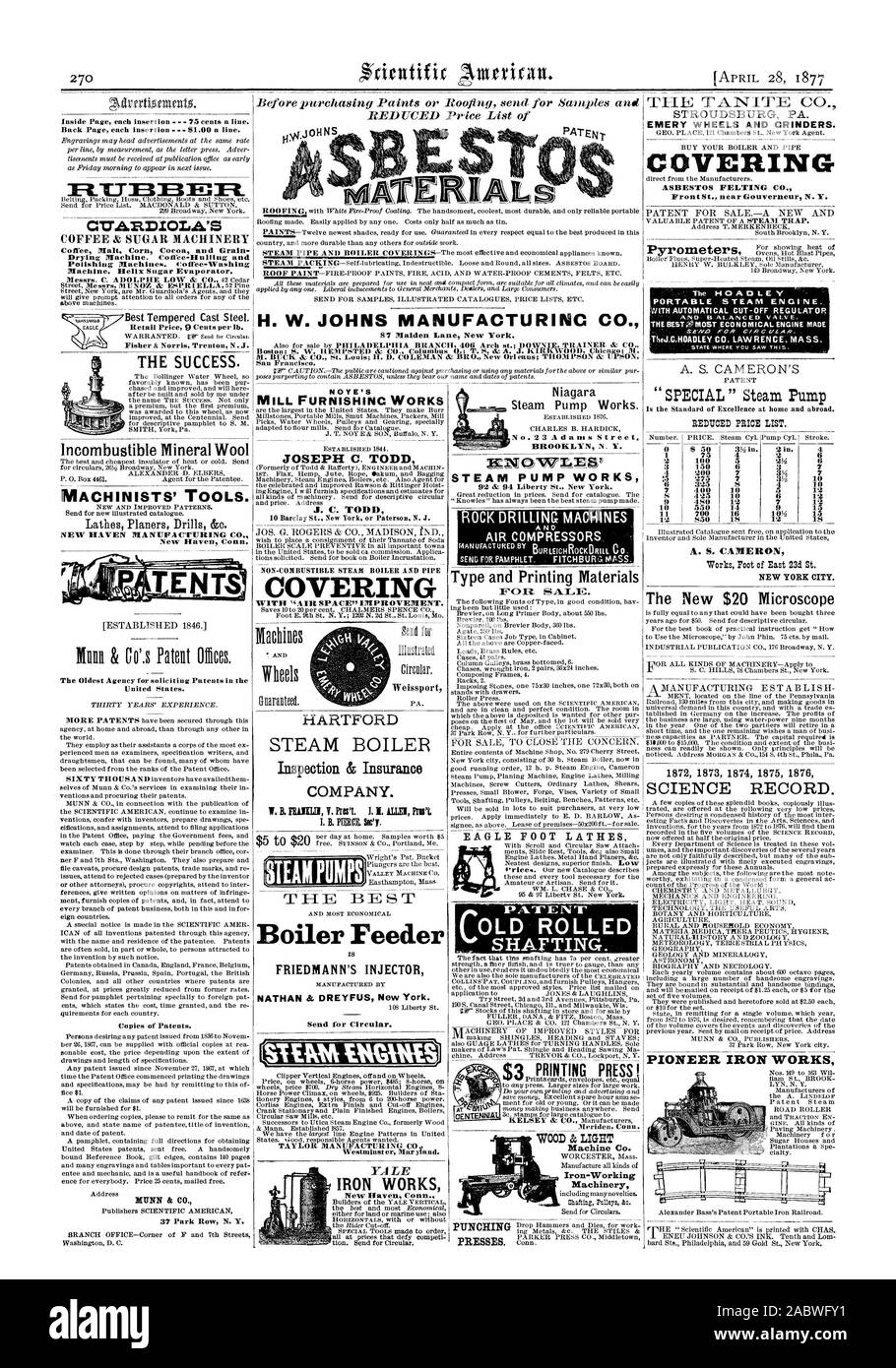 All'interno di ciascuna pagina di inserimento - 73 centesimi una linea. Torna alla pagina precedente ogni inserimento 81.00 una linea. R.31333]]R. Il Malto di caffè cacao di mais e grano Street New York sono il Sig. Guardiola Agenti e daranno tempestiva attenzione a tutti gli ordini per una qualsiasi delle suddette macchine. Fisher & Norris Trenton N.J. Il successo. Il Bollinger ruota di acqua così favorevolmente noto è stato pur inseguita e migliorata e sarà qui un premio ma il primo premio è stato assegnato a questa ruota come ora migliorata in occasione del centenario. Inviare SMITH York Pa. incombustibile di lana minerale di macchinisti di strumenti". Inviare di nuovo catalogo illustrato. NEW HAVEN Foto Stock