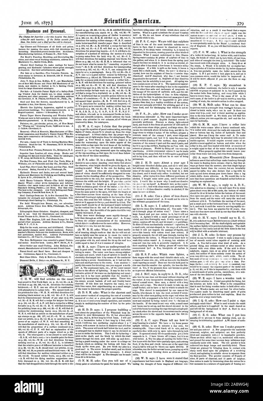 Scientific American, 1877-06-16 Foto Stock