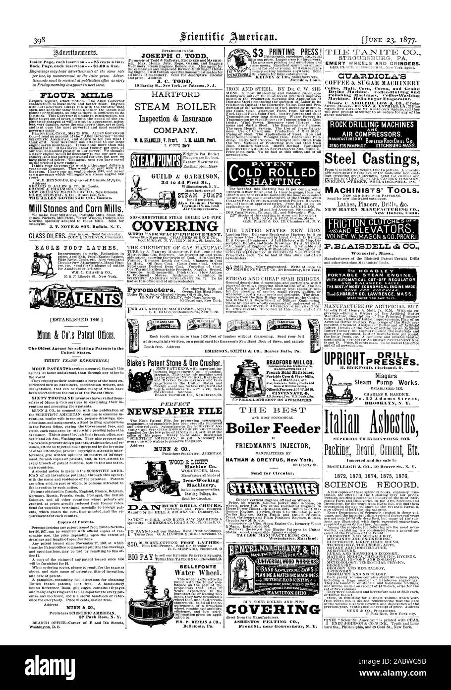 All'interno di ciascuna pagina di inserimento - 75 centesimi una linea. Il governatore Allen CO. Boston. Mill pietre e mulini di mais. J. T. NOYE & FIGLIO Buffal N. Y. EAGLE torni a piedi il più antico ente per sollecitare i brevetti negli Stati Uniti. Le copie dei brevetti. MUNN & CO. 37 Park Row N. Y. HARTFORD COMPANY. W. B. EBUICLIZ V. pres't. Parte coprendo Blake brevetto della pietra minerale e frantoio. FILE DI GIORNALE MUNN & CO. BELLEFONTE ruota di acqua. Bellefonte Pa MT.MA CAMME) TAYLOR MANUFACTURING CO. lVestminster Maryland. (Interno SAL Kip LAVORATORI ASBES COPERTURA"FOS INFELTRIMENTO CO. CZTAIR.D.LOL.A. Cotlee del malto. Cacao di mais e grano-. PORTABLE Foto Stock