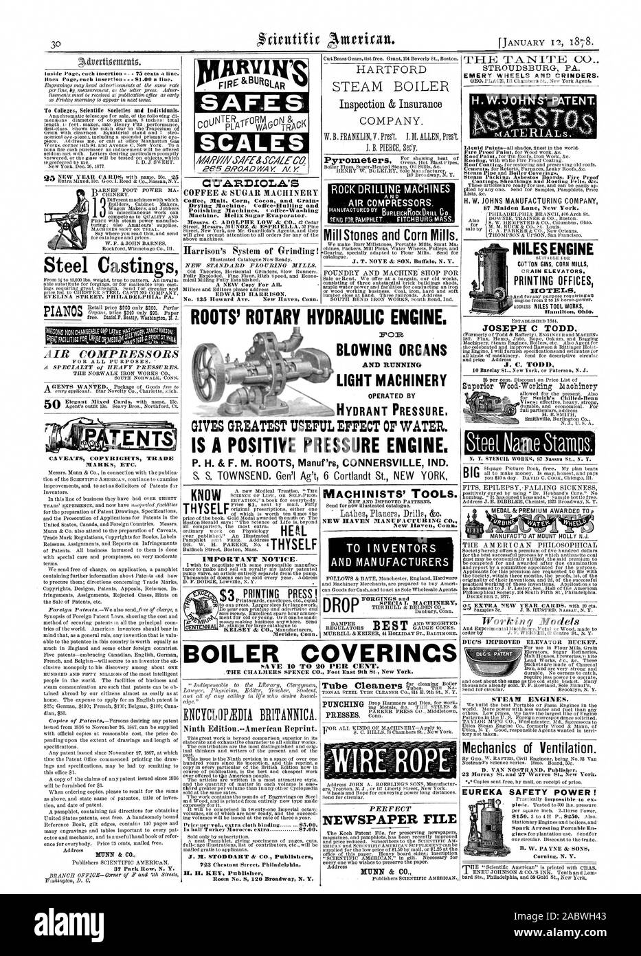 Athiertionntato. Getti di acciaio EVELINA STREET Philadelphia PA. Pianoforti compressori aria AVVERTENZE Copyright marchi ecc. Scale.18/SSCALE CO. 265 Broadway NY C7DIOLA'S COFFEE & Sugar macchine lucidatrici. I caffè-macchina di lavaggio. Helix evaporatore di zucchero. EDWARD HARRISON n. 135 Howard Ave. New Haven, Connecticut. Nona edizione.--American ristampa. Prezzo per vol extra di rilegatura in tela .$05.00. Per la perforazione di rocce mulino macchine pietre e mulini di mais. Macchinisti di strumenti". Nuovo e migliorato i modelli. New Haven, Connecticut. Per gli inventori e i costruttori goccia perfetta FILE DI GIORNALE GIUSEPPE C TODD. J. C. TODD alo EXTR Foto Stock