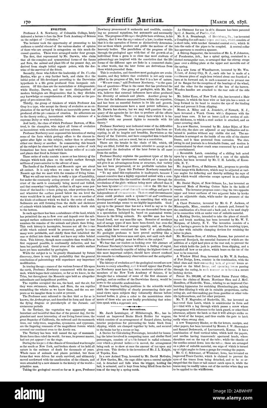 Le nuove invenzioni. Evoluzione., Scientific American, 78-03-11 Foto Stock