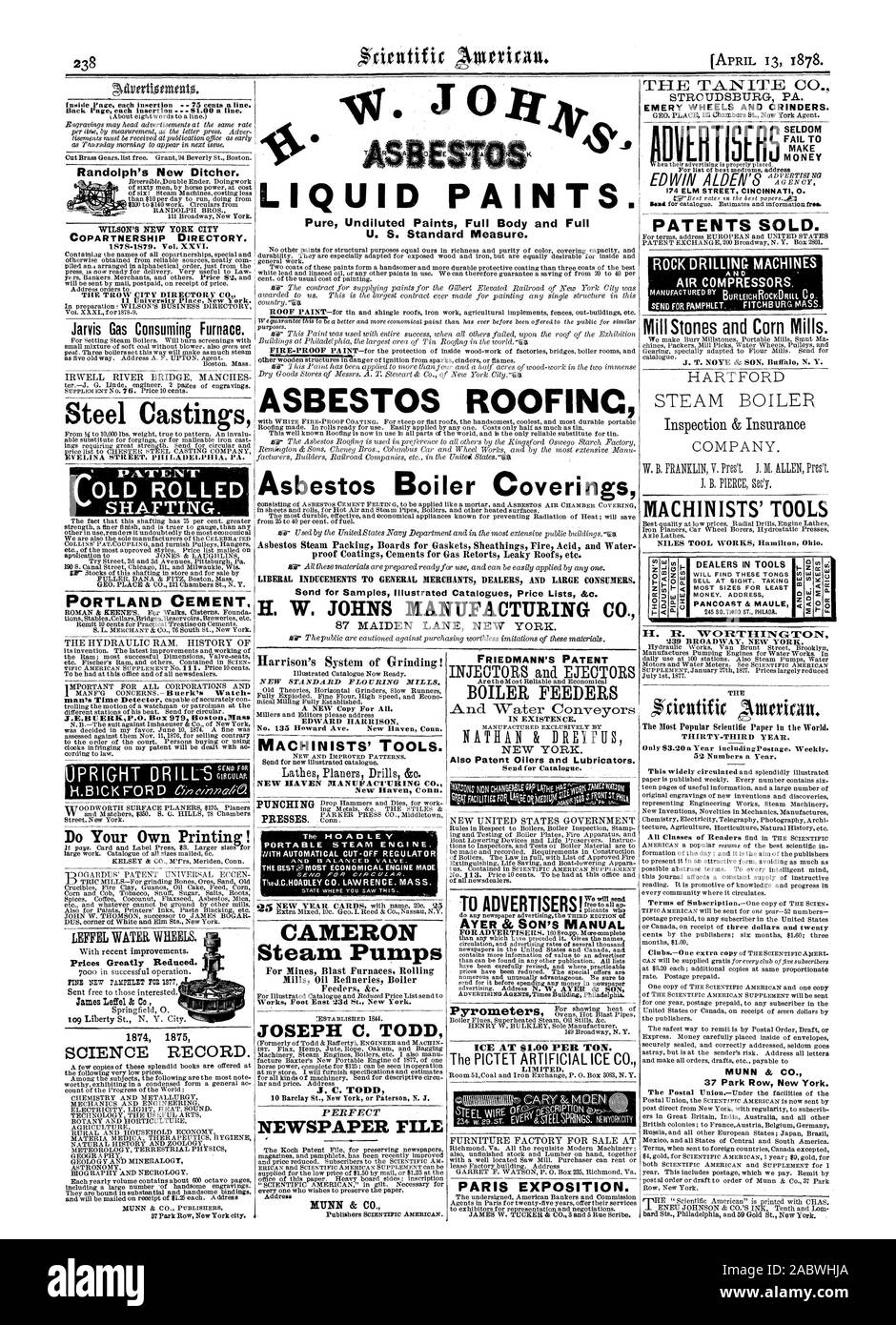 Fare il vostro proprio stampa! LEFFEL ACQUA. Ruote. La scienza RECORD. Mole smeriglio e rettificatrici. Brevetti venduti. ouRLEIGHROCKDRILL 00 Mill pietre e mulini di mais. NILES TOOL WORKS Hamilton Ohio. I CONCESSIONARI IN STRUMENTI troveranno queste pinze vendere a vista. Prendendo la N' con la maggior parte dei formati per almeno 7 denaro. Indirizzo PANCOAST & MAULE MUNN & CO. 37 Park Row New York. J 0 SE A& vernici liquide Randolph's New Ditcher. COPARTNERSHIP DIRECTORY. 1878-1879. Vol. XXVI. Acciaio s Castin laminati vecchia trasmissione. Il cemento Portland J.E.B UERK.P.O. Box 979 Iloston.Nlaus JOSEPH C. TODD FRIEDMANN IL BREVETTO alimentatori caldaia anche brevetto lubrificatori e Foto Stock