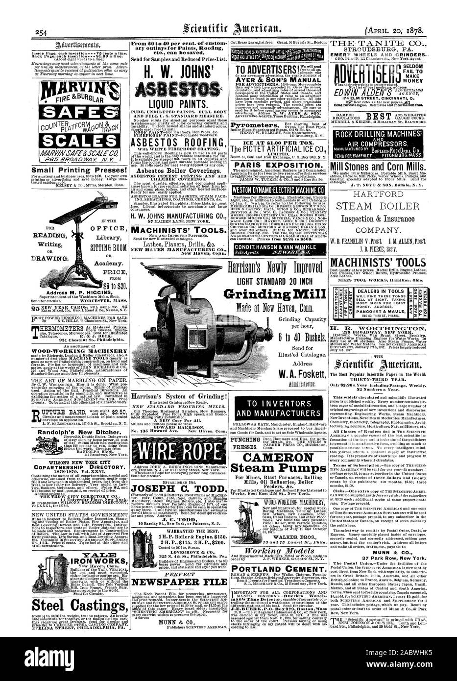 Scale piccole presse di stampa! Fusione di acciaio di EVELINA STREET Philadelphia PA. ary degli esborsi per Faints coperture puro vernici non diluito. Corpo pieno e pieno U. S. misura standard. Coperture in amianto bianco con rivestimento ignifugo. Amianto rivestimenti di caldaia. Il cemento amianto infeltrimento e camera d'aria rivestimenti. H. W. JOHNS Manufacturing Co. Macchinisti di strumenti". NEW HAVEN Manufacturing Co. New Haven, Connecticut. MUNN & CO. Per gli inserzionisti!Renita:Pa AVER & FIGLIO LIMITATA MANUALE WESTON dinamo : MACCHINA ELETTRICA C a inventori e fabbricanti di Cameron pompe a vapore WALKER BROS. Il cemento Portland J.E.BUERK P.O. Box 979 Foto Stock