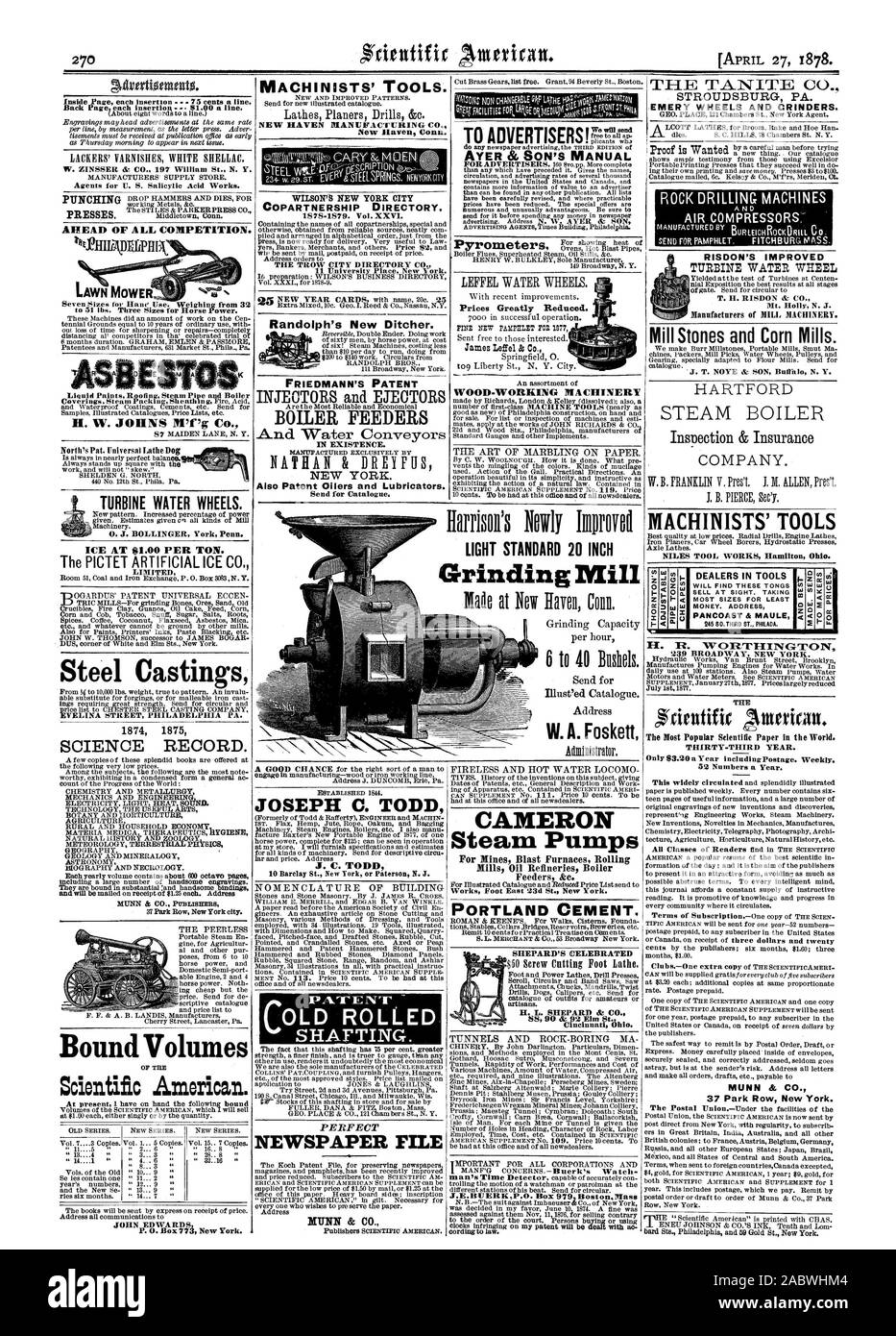 H. R. WOWI'IIING-TON '239 Broadway. NEW YORK. I più popolari carta scientifici nel mondo. Trenta-TERZO ANNO. 52 numeri all'anno lii davanti a tutta la concorrenza. Tosaerba acqua turbina ruote. LIMITED getti di acciaio EVELINA STREET Philadelphia PA. 1874 1875 SCIENCE RECORD. I volumi rilegati Scientific American. Randolph's New Ditcher. Macchinisti di strumenti". NEW HAVEN Manufacturing Co. New Haven, Connecticut. Luce standard 20 pollici mulino di macinazione capacità di molatura per ora l'indirizzo W. A. Foskett JOSEPH C. Todd J. C. TODD NOMENCLATURA DELL'EDIFICIO LOLD laminati di scopare. Perfetto file di giornale senza fuoco e caldo Foto Stock