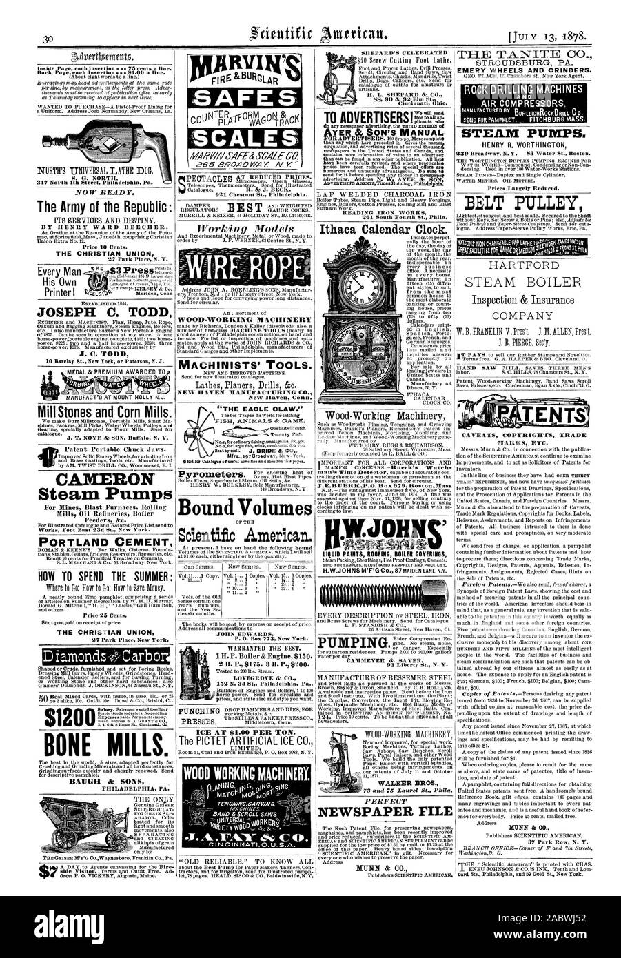 Prezzo dieci centesimi. L'UNIONE CRISTIANA Pietre di mulino e mulini di mais. J. T. NOVE & FIGLIO Buffal N. Y. CAMERON pompe a vapore per le miniere di altiforni Laminatoi 0 raffinerie alimentatori caldaia &c. Il cemento Portland come trascorrere l'ESTATE: L'UNIONE CRISTIANA 27 Park Place New York. 921 Chestnut San Philadelphia. Macchine per lavorazione legno di macchinisti di strumenti". NEW HAVEN Manufacturing Co. Nuovo Raven Conn.. Scientific American. La vecchia serie. JOHN EDWARDS P. 0. Box 773 New York. Garantite le migliori. LOVEGROVE & CO. In camera limitato 51 del carbone e scambio di ferro P. 0. Box 3083 N.Y. Cincinnati in Ohio. La lettura di opere in ferro 261 Sud Foto Stock