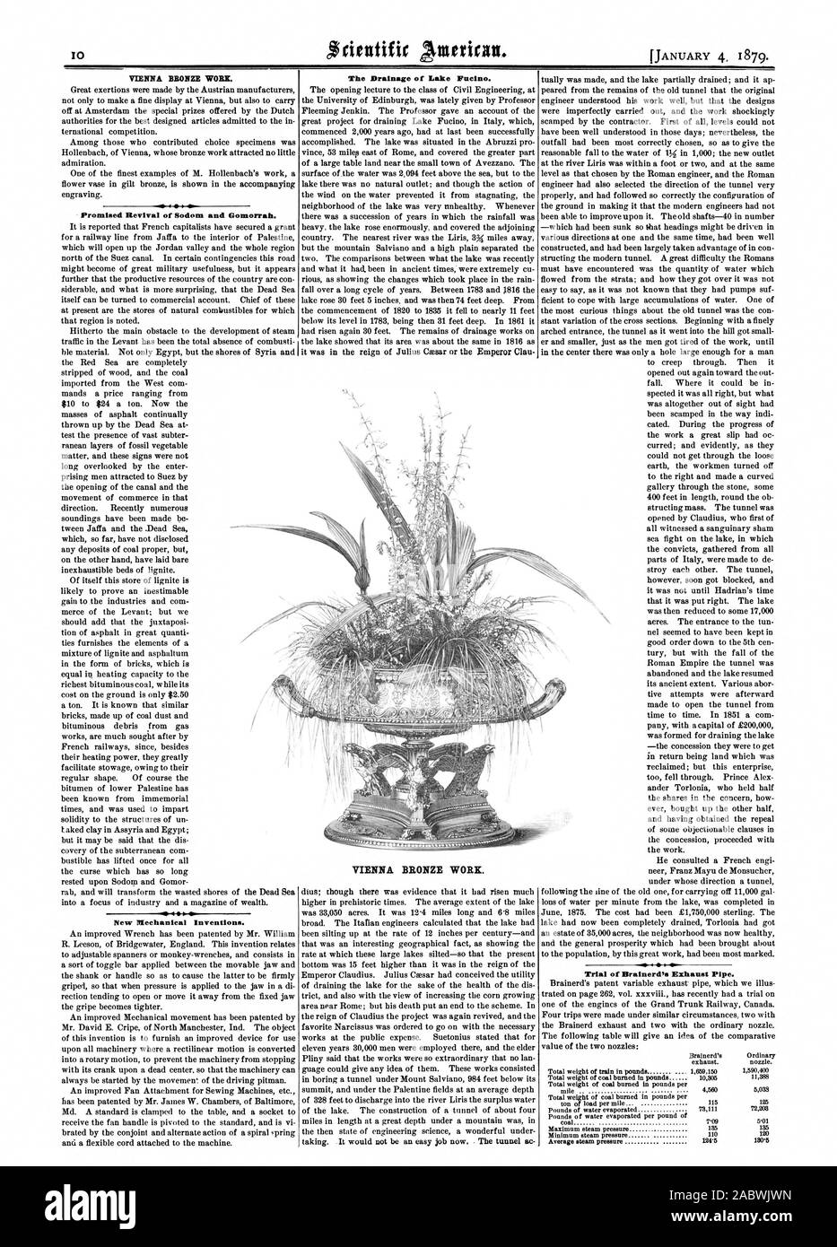 VIENNA opera in bronzo. Ha promesso il rilancio di Sodoma e Gomorra. Nuove invenzioni meccaniche. Il prosciugamento del lago Fuelno. 180'5 VIENNA OPERA IN BRONZO., Scientific American, 1879-01-04 Foto Stock