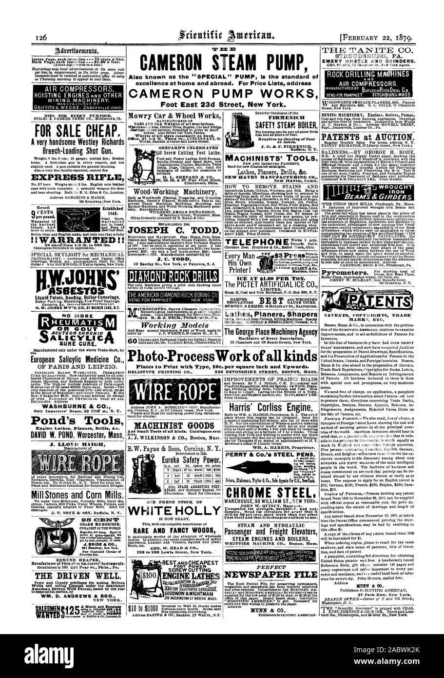 Advertionnents. Del macchinario minerario; per la vendita a basso costo. Un bellissimo Westley Richards Breech-Loading colpo di pistola. Fucile EXPRESS Q CENTESIMI HO GARANTITO! I europeo medicina salicilico Co. Di Parigi e Lipsia. WASHBURNE & Co. Stagno di strumenti DAVID W. POND Worcester messa. J. LLOYD HAIGH Mill pietre e mulini di mais. J. T. NOYE & FIGLIO Buffal N. Y. Il guidato bene. WM. D. ANDREWS & BRO. S GIUSEPPE C. Todd J. C. TODD DIAMOND ROCK asciuga i modelli di lavoro macchinista merci Eureka potenza di sicurezza. La nostra fresca STOCK DI SICUREZZA FIRMENICH caldaia a vapore o cenere. J. G. & F. FIRMENICH macchinisti di strumenti". NEW HAVEN Manufacturing Co. Nuovo Foto Stock