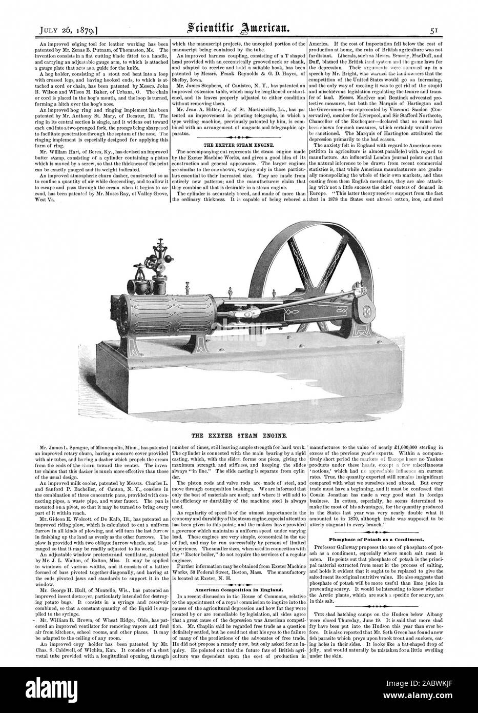 La EXETER motore di vapore. La EXETER motore di vapore. La concorrenza americana in Inghilterra. Fosfato di potassio come condimento., Scientific American, 1879-07-26 Foto Stock