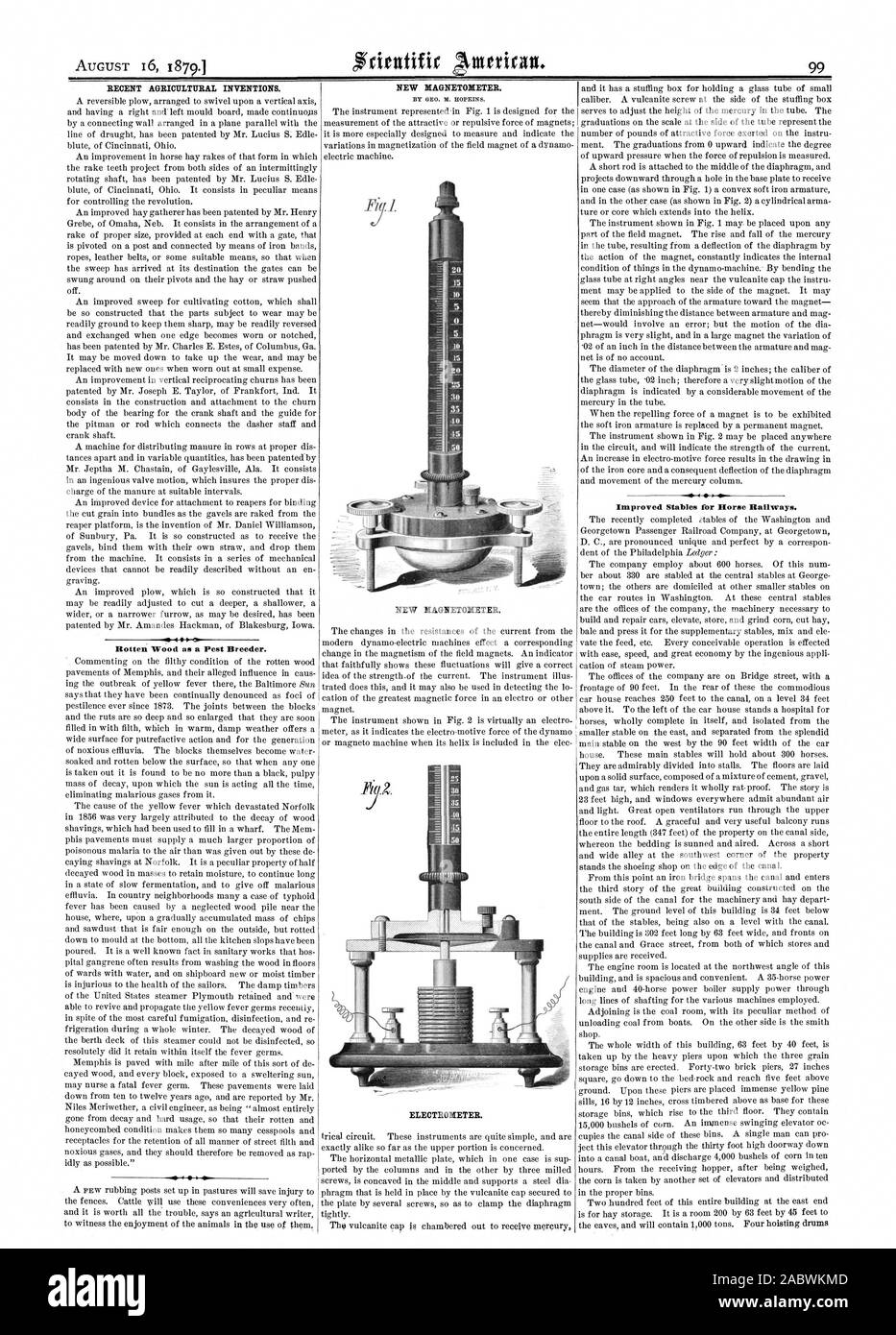 Agosto i6 1879.1 recenti invenzioni agricoli. Legno marcio come un allevatore di Pest. Nuovo magnetometro. Nuovo magnetometro. Elettrometro. Migliorate le stalle per cavalli ferrovie., Scientific American, 1879-08-16 Foto Stock