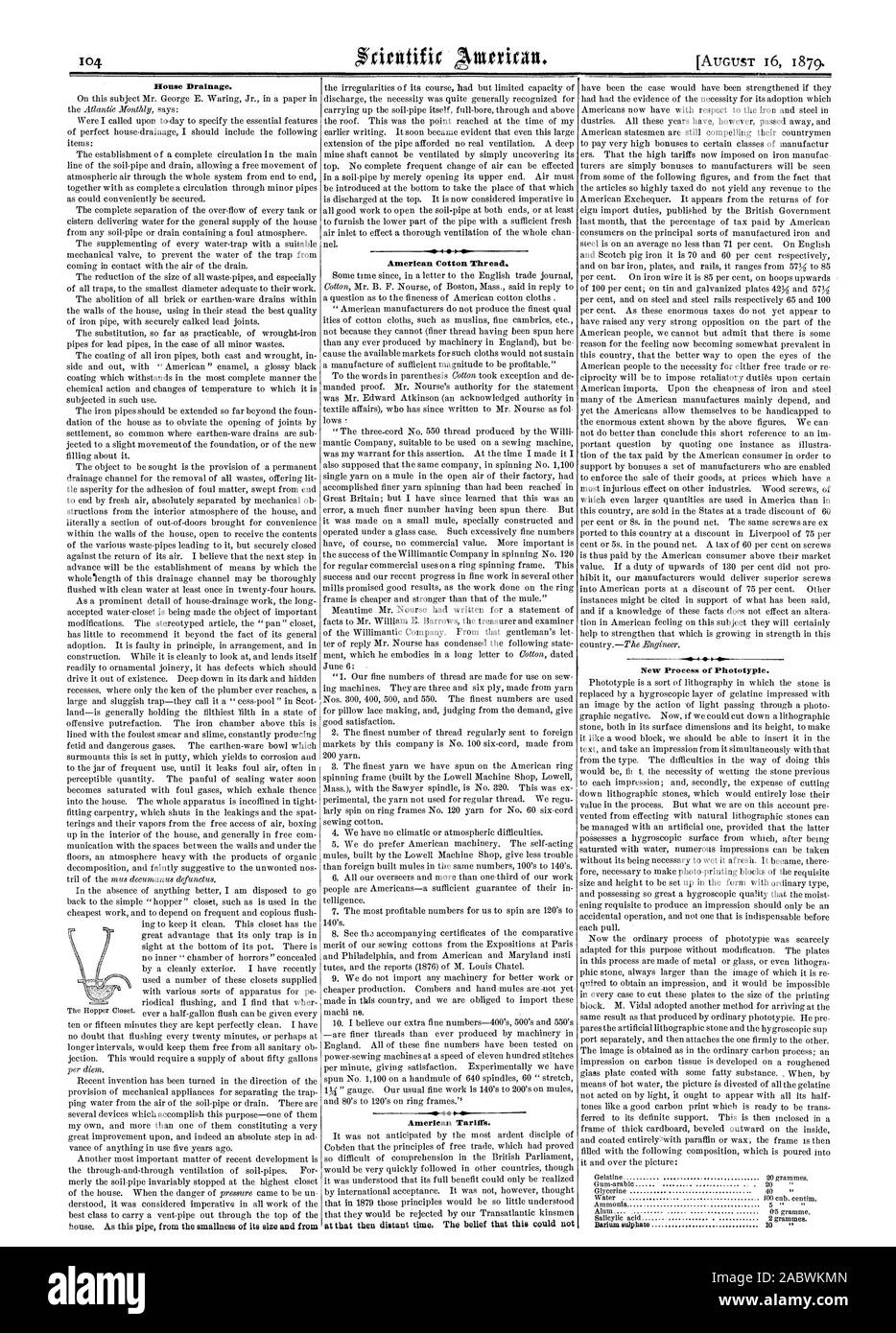 Casa il drenaggio. American filo di cotone. Tariffa americano. 4 Nuovo Processo di Phototypie. Il solfato di bario 10, Scientific American, 1879-08-16 Foto Stock