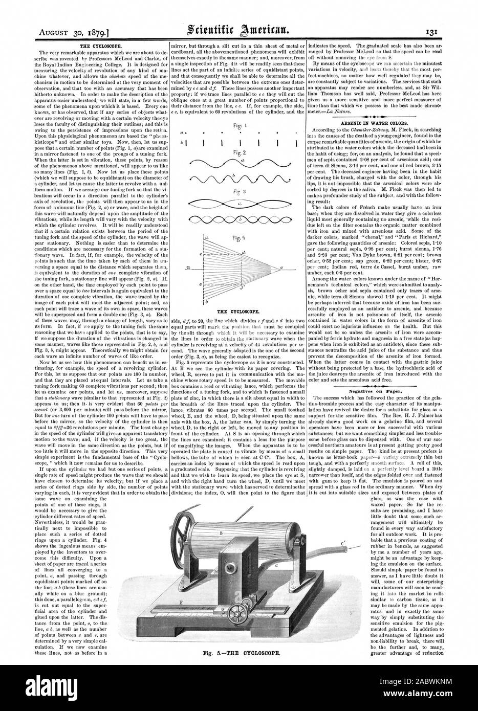 Il CYCLOSCOPE. Il CYCLOSCOPE. Arsenico in acqua i colori. Negativi su carta. Fig. 5L'CYCLOSCOPE., Scientific American, 1879-08-30 Foto Stock