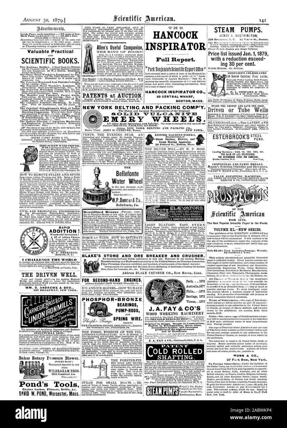 Allen utile compagno di HANCOCK INSPIRATOR Report completo. HANCOCK INSPIRATOR CO. 52 CENTRAL WHARF BOSTON MASS. Pratico preziosi libri scientifici. Il Pratico relatore per il libro di Indus disegni di prova e il macchinista e ingegneri m M pompe a vapore. 239 Broadway N.Y. 83 L'acqua San Boston. Listino prezzi pubblicato il 1 gennaio 1879 con una riduzione superi ing 30 per cento. SHEPARD il celebrato II. L. SHEPARD az CO. Cincinnati in Ohio. Vite di ferro ENERGIA EOLICA; Ingegneria Meccanica e Civile h e e r presso il Politecnico In stitte u. La rapida aggiunta! Invenzione meravigliosa! Batavia N. Y. La ruota di acqua W.P.Duncan & Co. Foto Stock